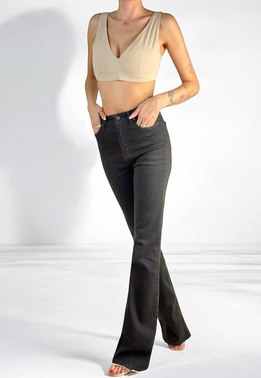 LACARINOYüksek Bel İspanyol Paça Dark Blue Jean Pantolon