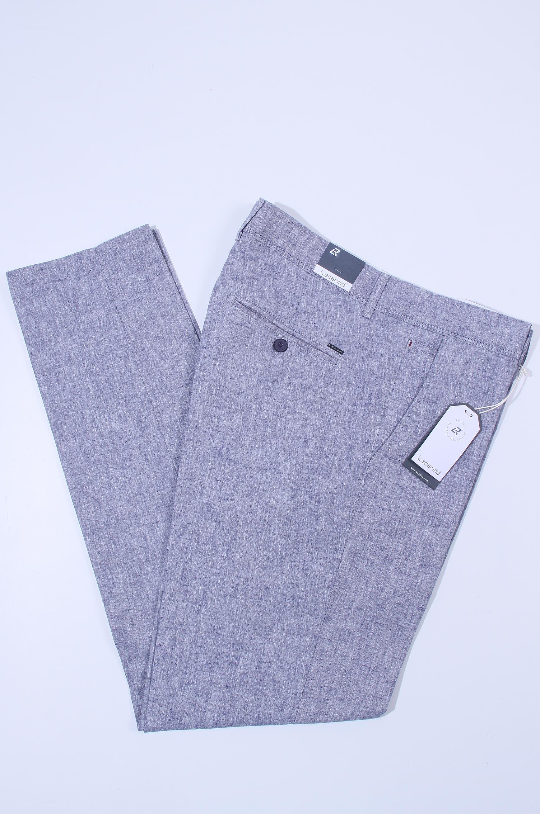 LACARINOErkek Yüksek Bel Dar Kesim Açık Lacivert Keten Pantolon
