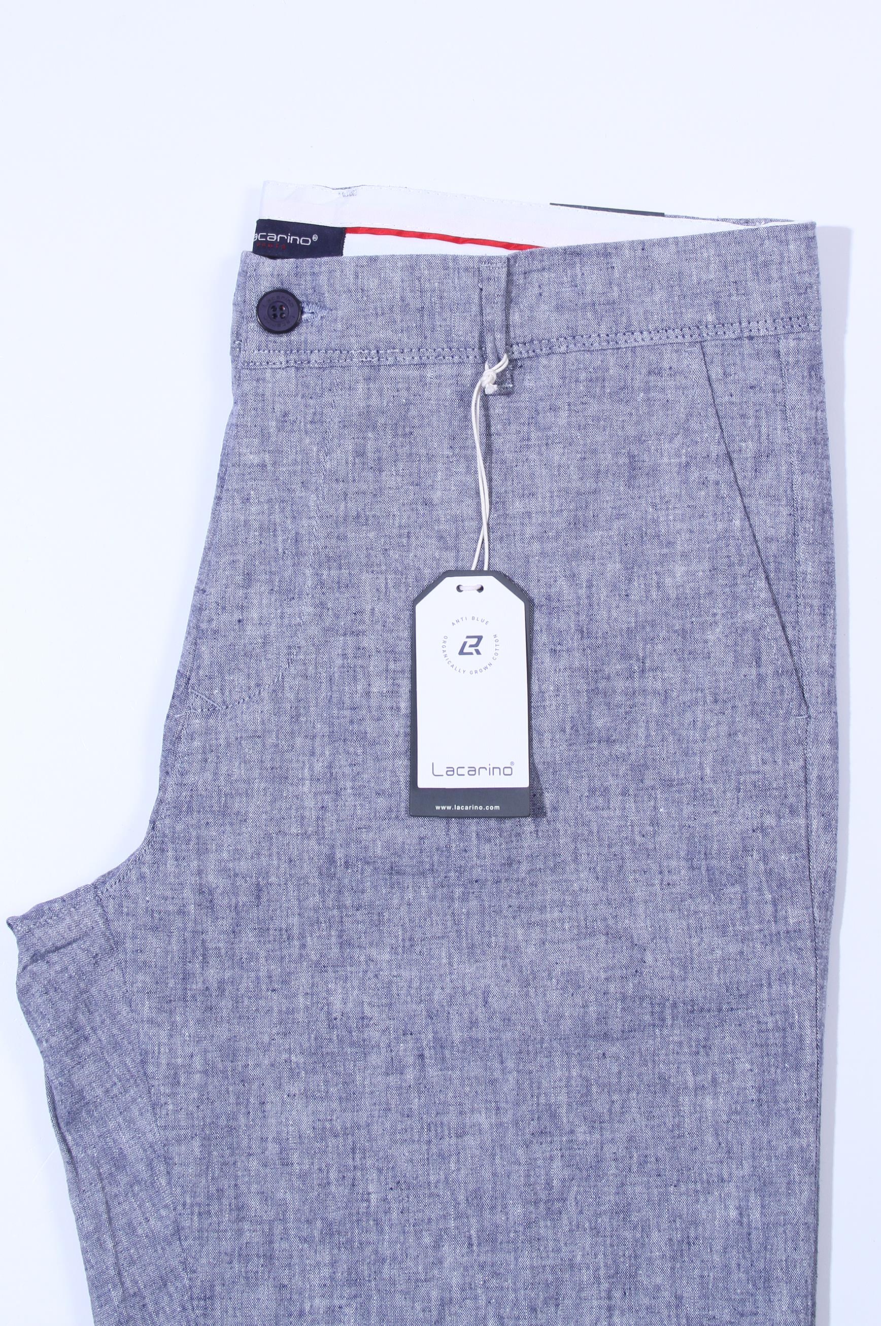 LACARINOErkek Yüksek Bel Dar Kesim Açık Lacivert Keten Pantolon