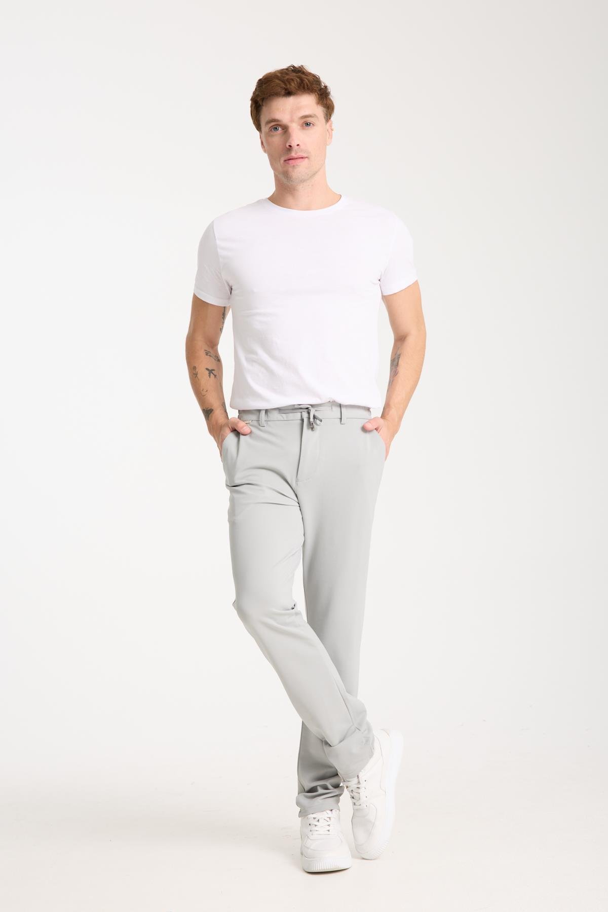 LACARINOErkek Yüksek Bel Dar Kesim Gri Jogger Pantolon