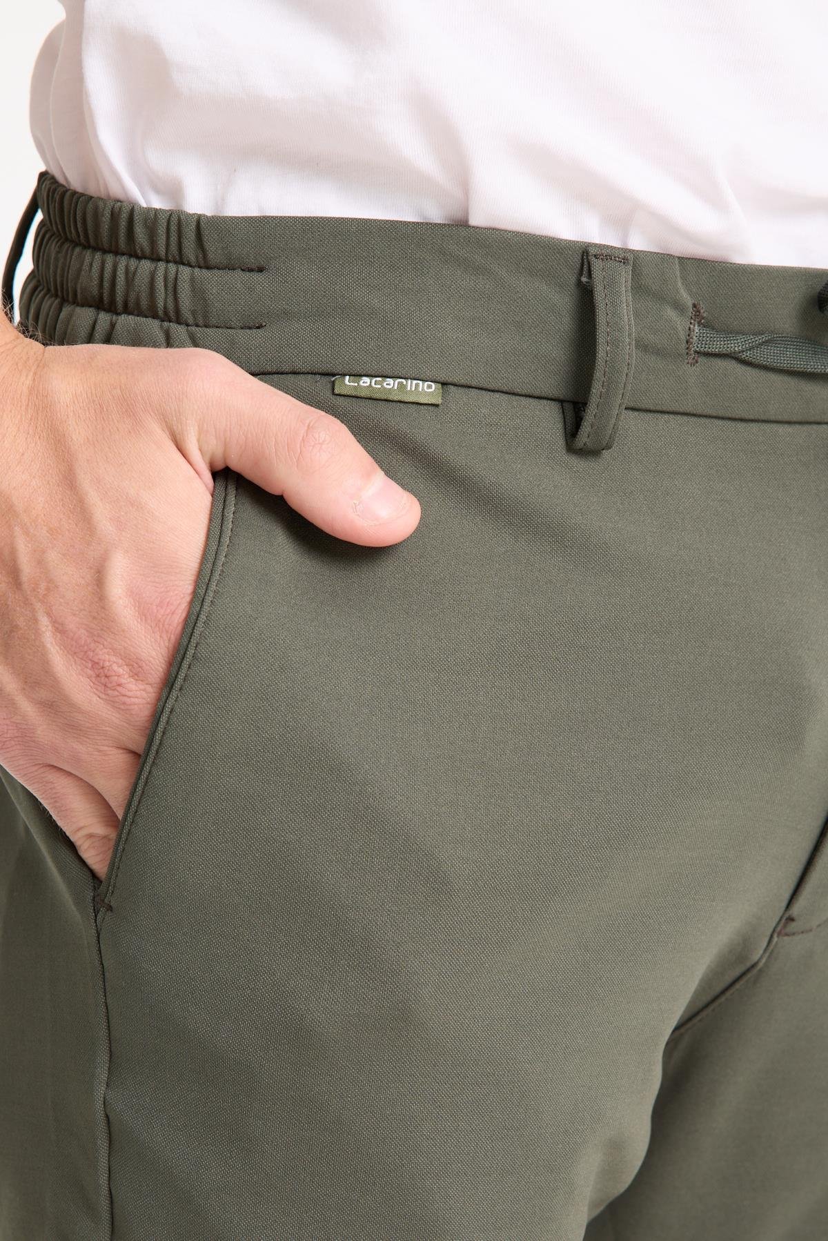 LACARINOErkek Yüksek Bel Dar Kesim Haki Jogger Pantolon