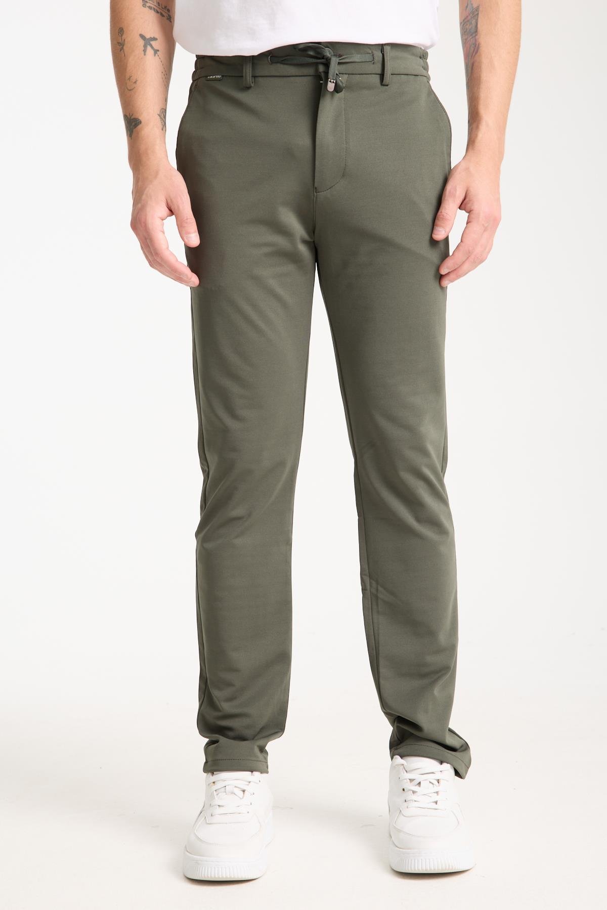 LACARINOErkek Yüksek Bel Dar Kesim Haki Jogger Pantolon