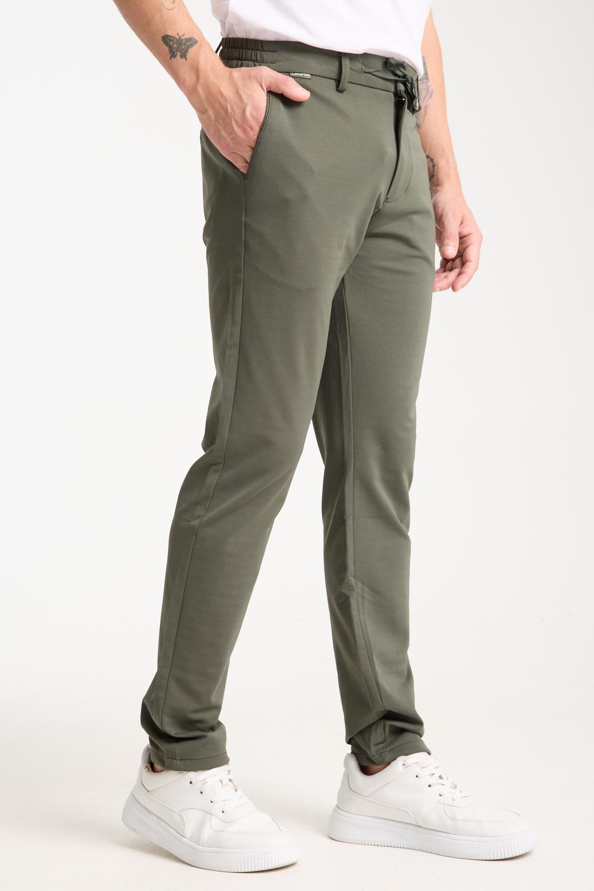 LACARINOErkek Yüksek Bel Dar Kesim Haki Jogger Pantolon