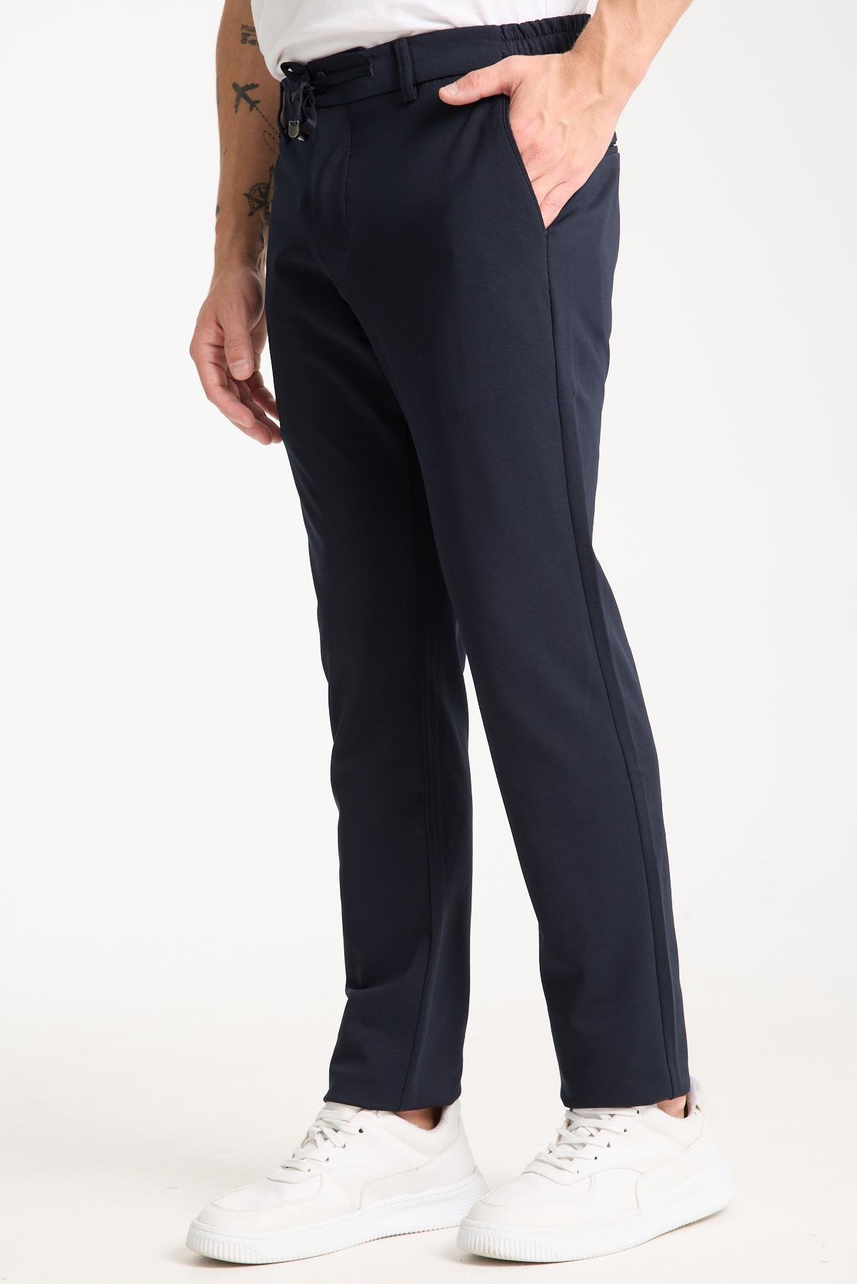 LACARINOErkek Yüksek Bel Dar Kesim Lacivert Jogger Pantolon