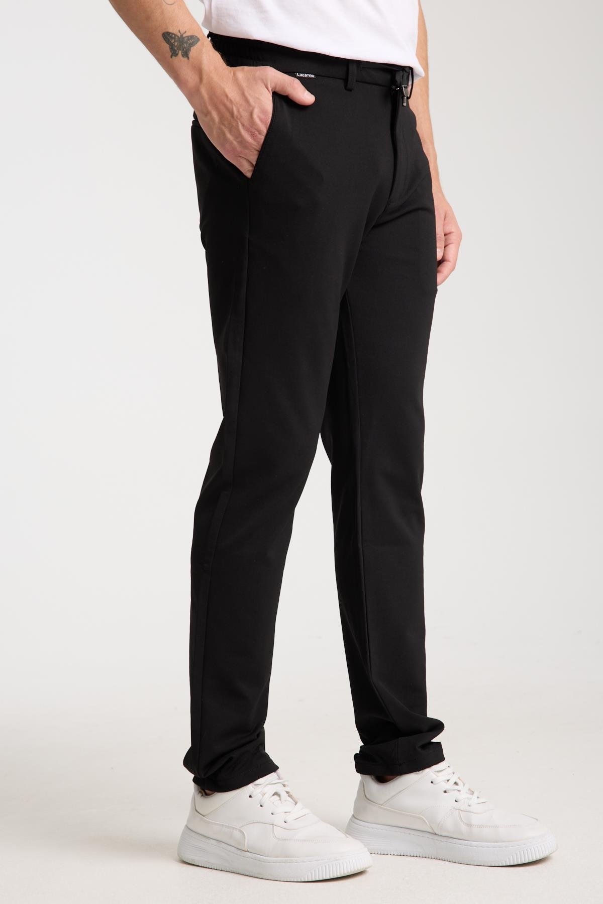LACARINOErkek Yüksek Bel Dar Kesim Siyah Jogger Pantolon