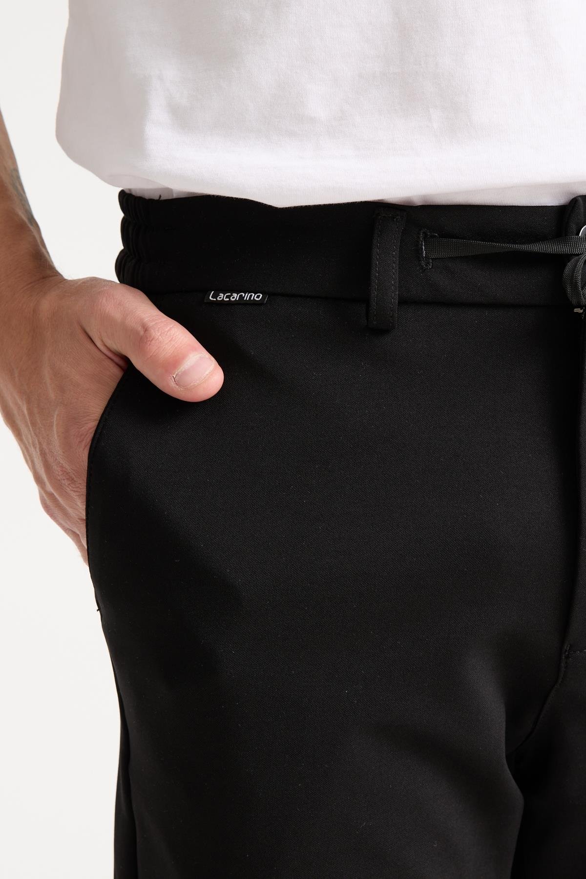 LACARINOErkek Yüksek Bel Dar Kesim Siyah Jogger Pantolon