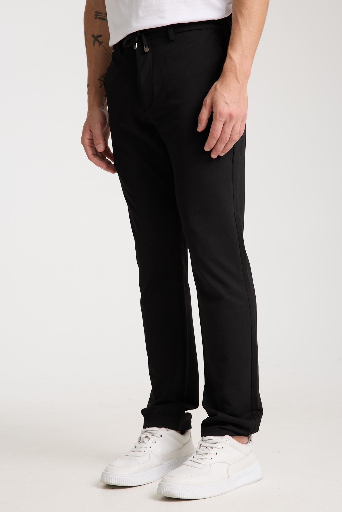 LACARINOErkek Yüksek Bel Dar Kesim Siyah Jogger Pantolon