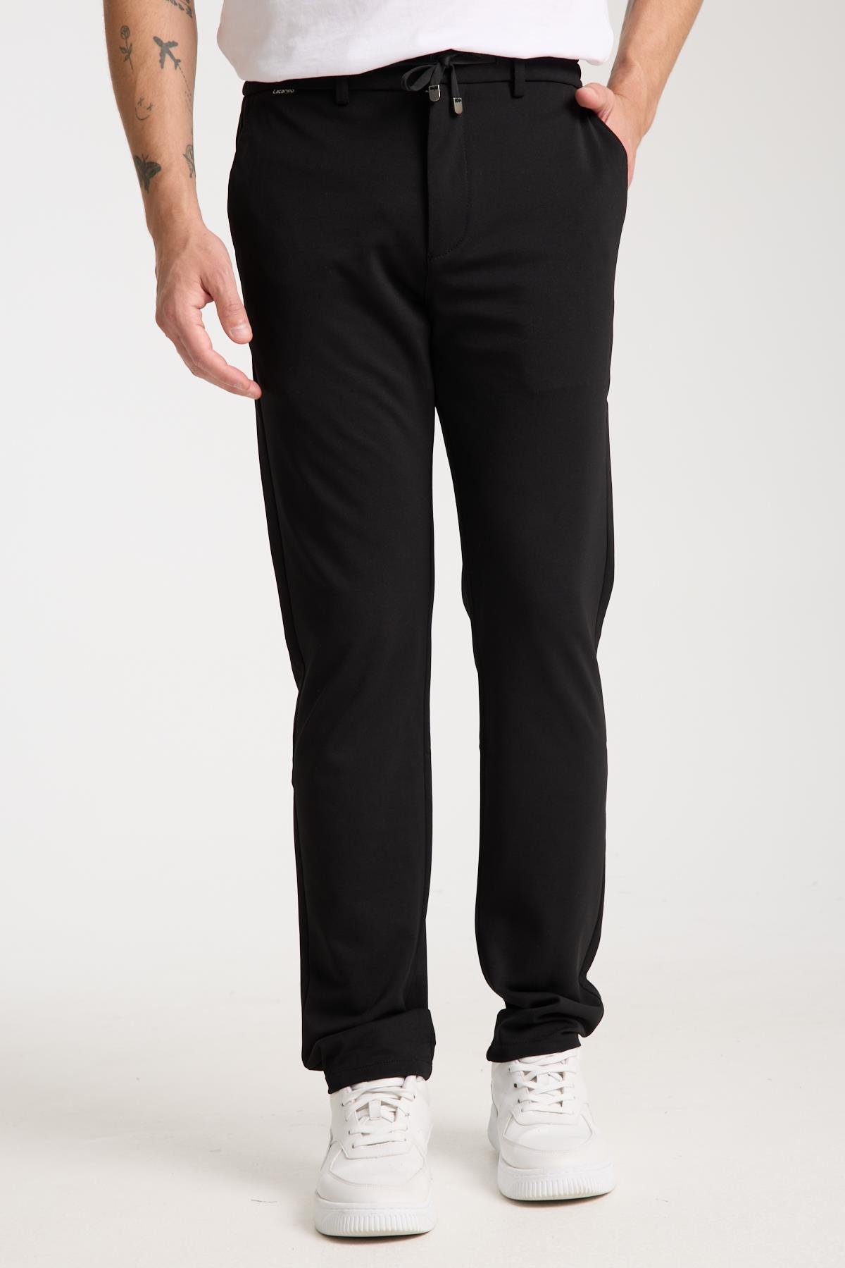 LACARINOErkek Yüksek Bel Dar Kesim Siyah Jogger Pantolon