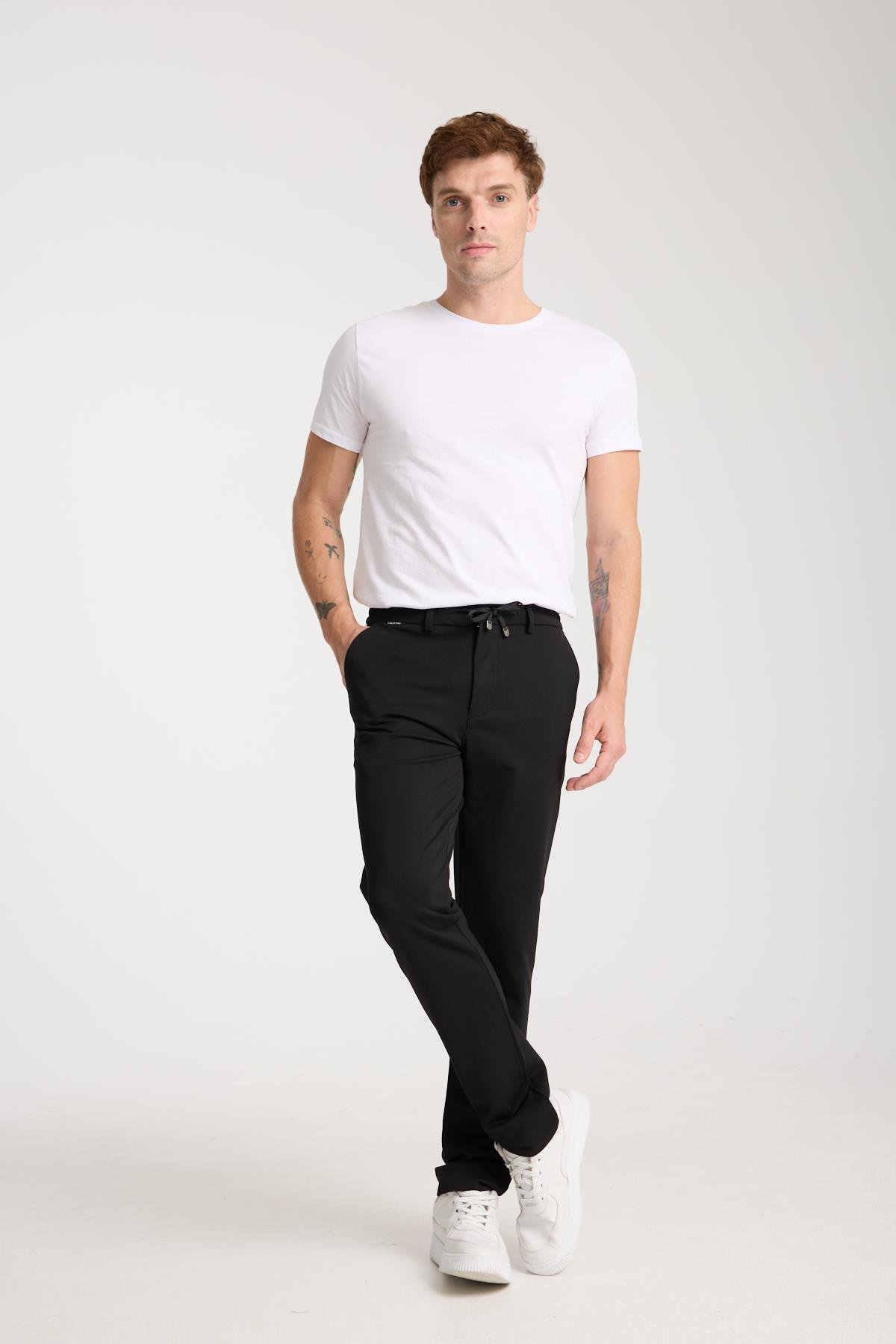 LACARINOErkek Yüksek Bel Dar Kesim Siyah Jogger Pantolon