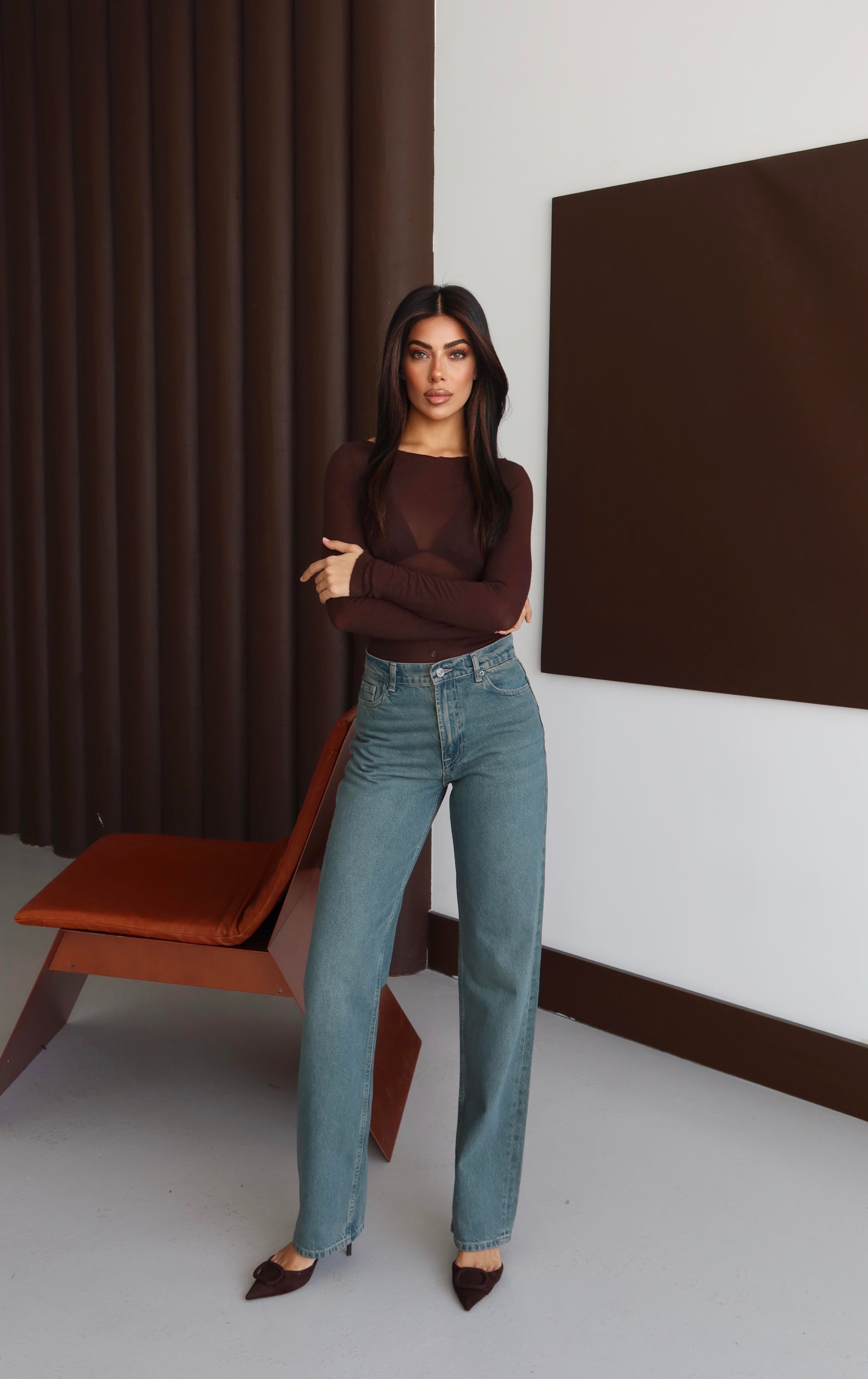 LACARINOYüksek Bel Straıght Kalıp Green Tınt Jean Pnatolon