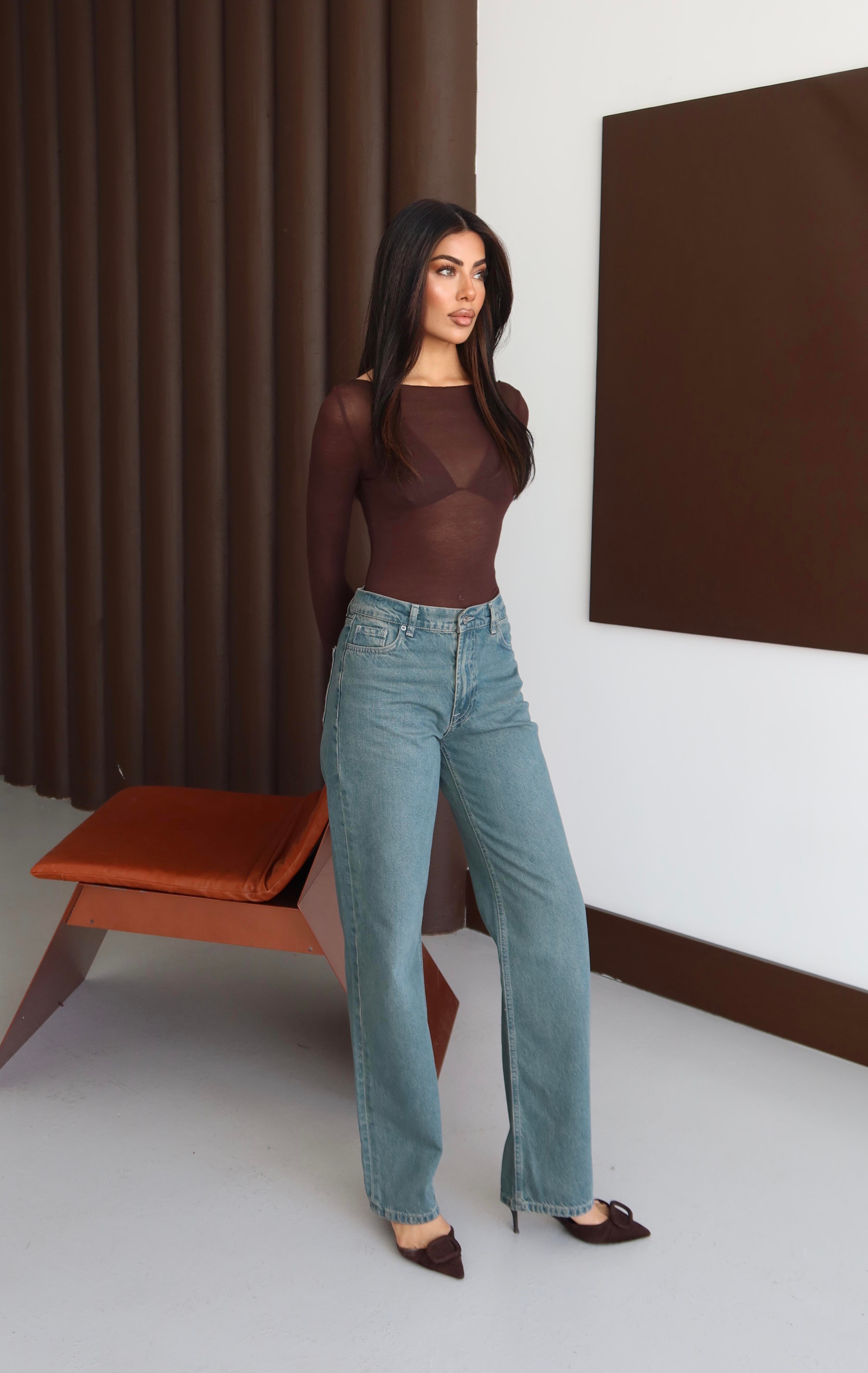 LACARINOYüksek Bel Straıght Kalıp Green Tınt Jean Pnatolon