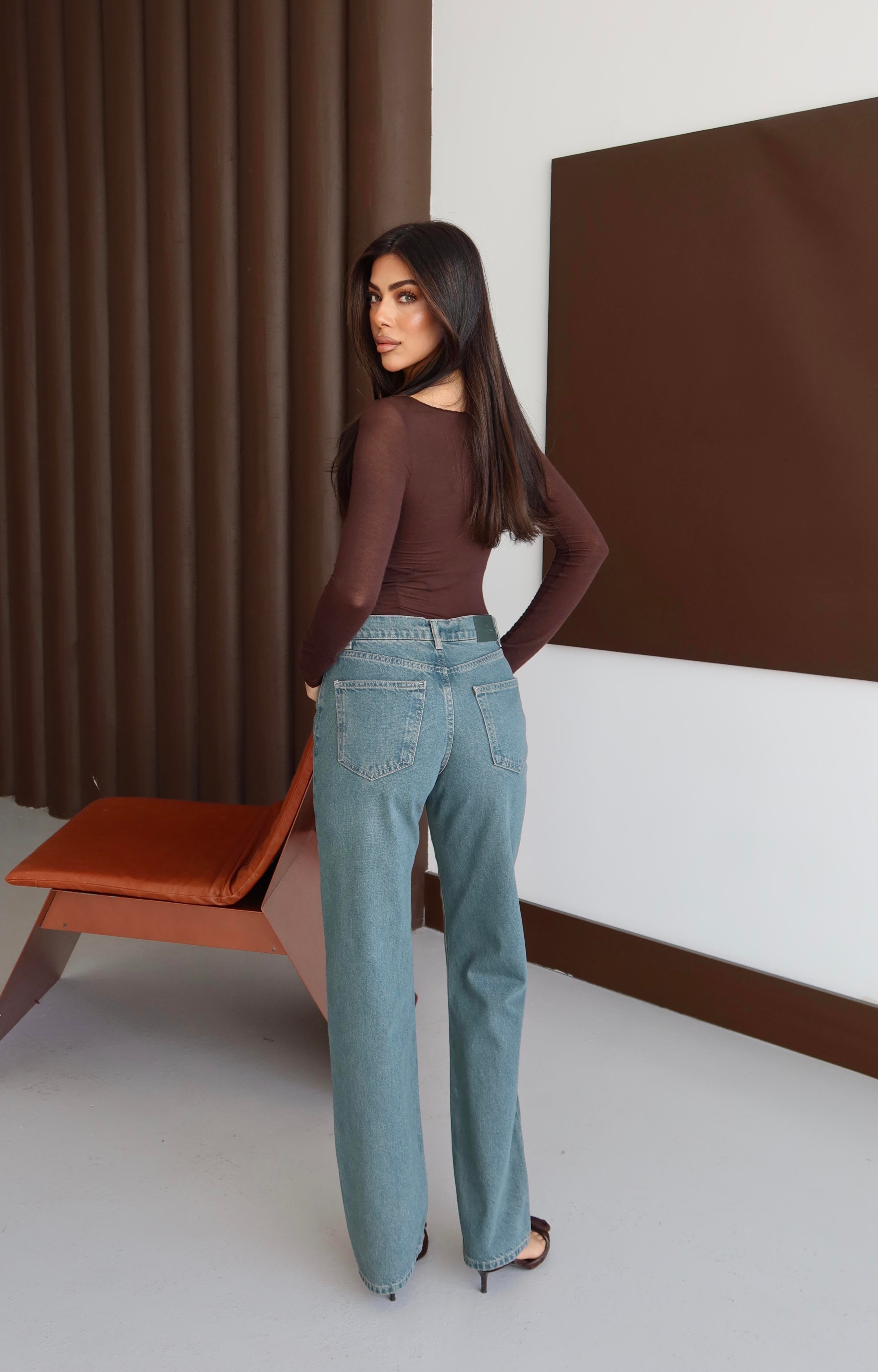 LACARINOYüksek Bel Straıght Kalıp Green Tınt Jean Pnatolon