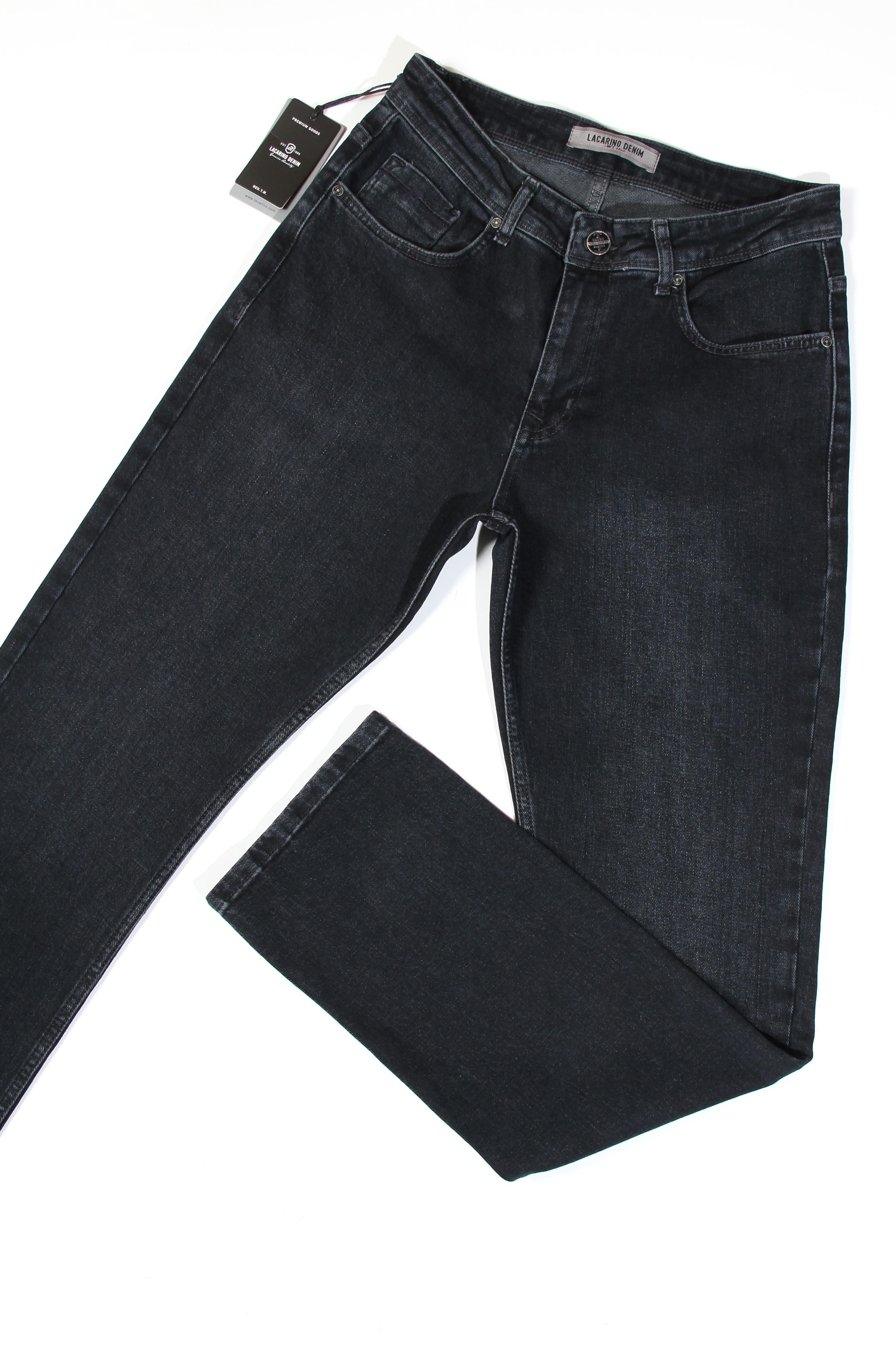 LACARINOErkek Yüksek Bel Yarım Boru Paça Ebony Black Jean Pantolon