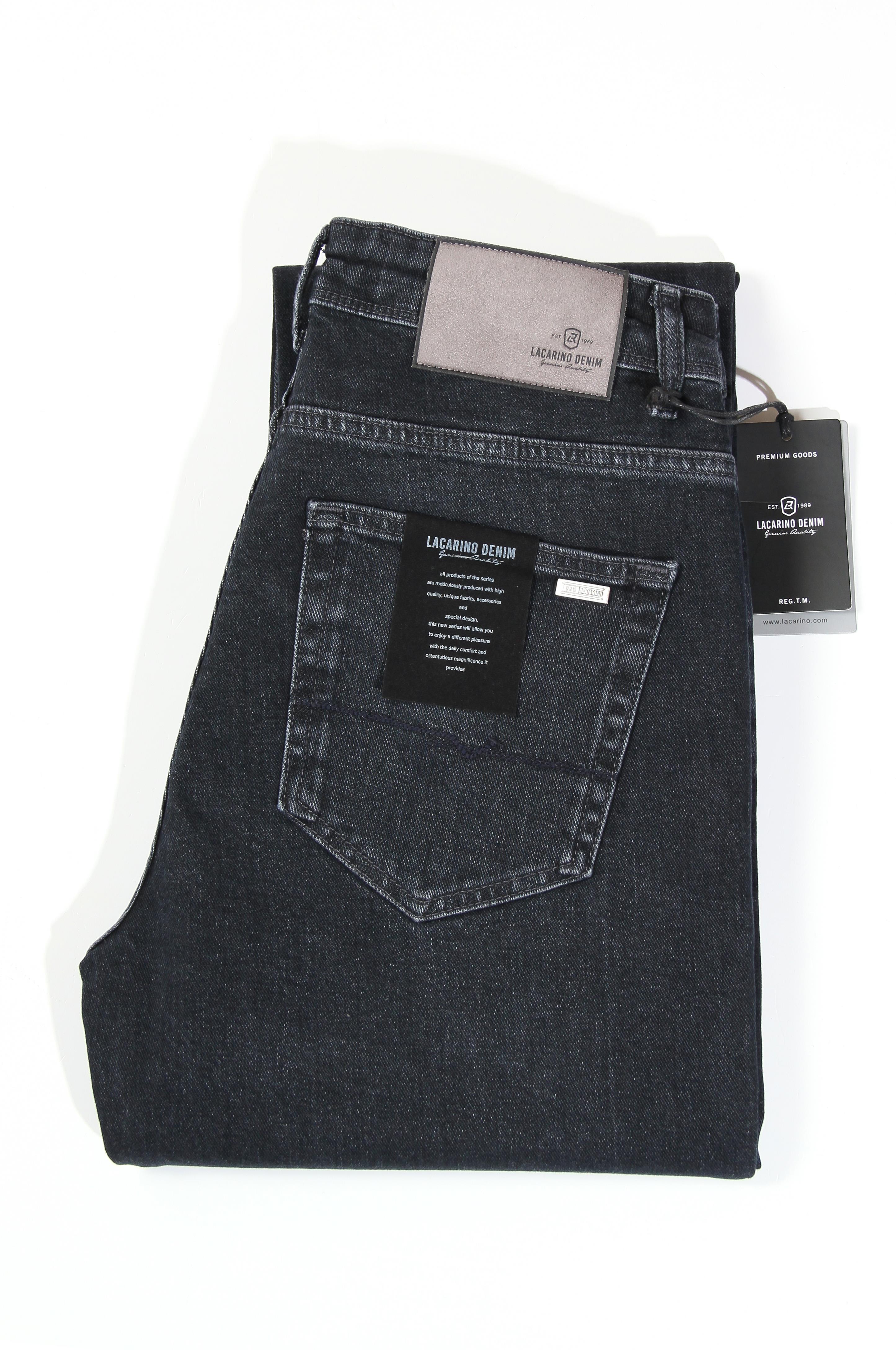 LACARINOErkek Yüksek Bel Yarım Boru Paça Ebony Black Jean Pantolon