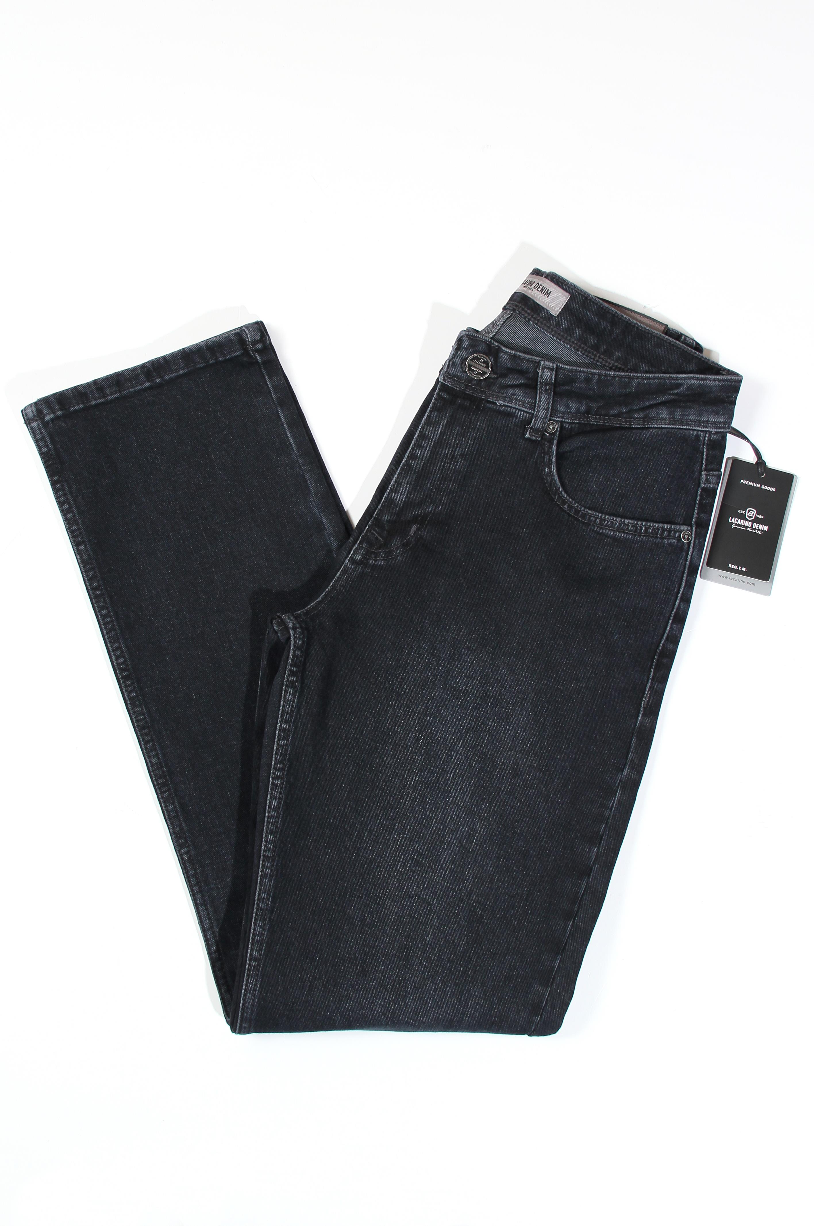 LACARINOErkek Yüksek Bel Yarım Boru Paça Ebony Black Jean Pantolon