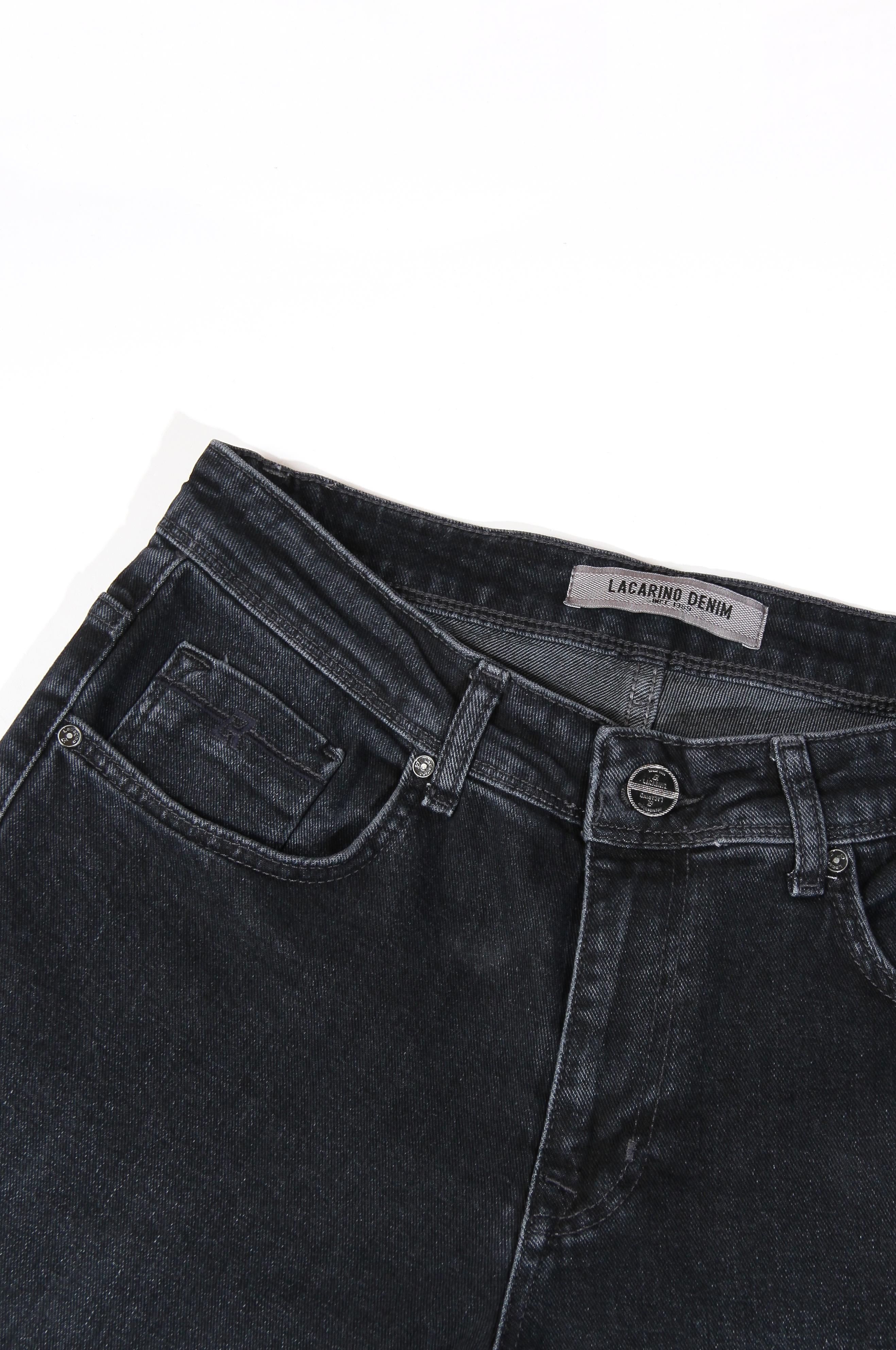 LACARINOErkek Yüksek Bel Yarım Boru Paça Ebony Black Jean Pantolon
