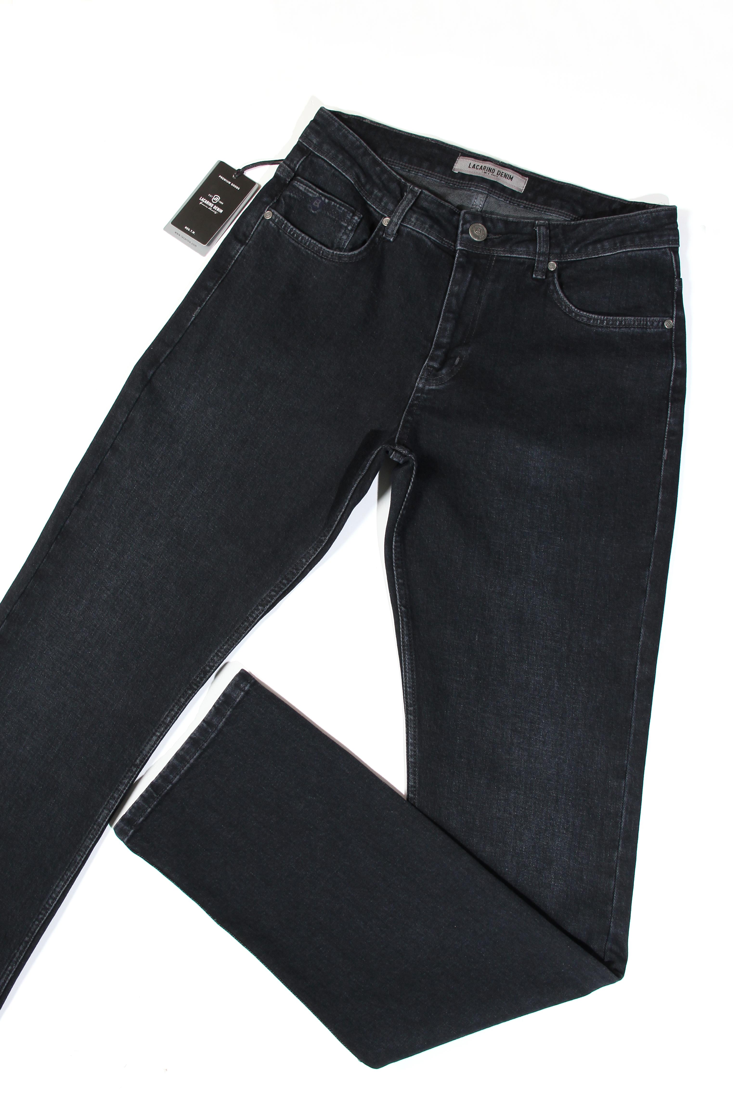 LACARINOErkek Yüksek Bel Yarım Boru Paça Ebony Black Jean Pantolon