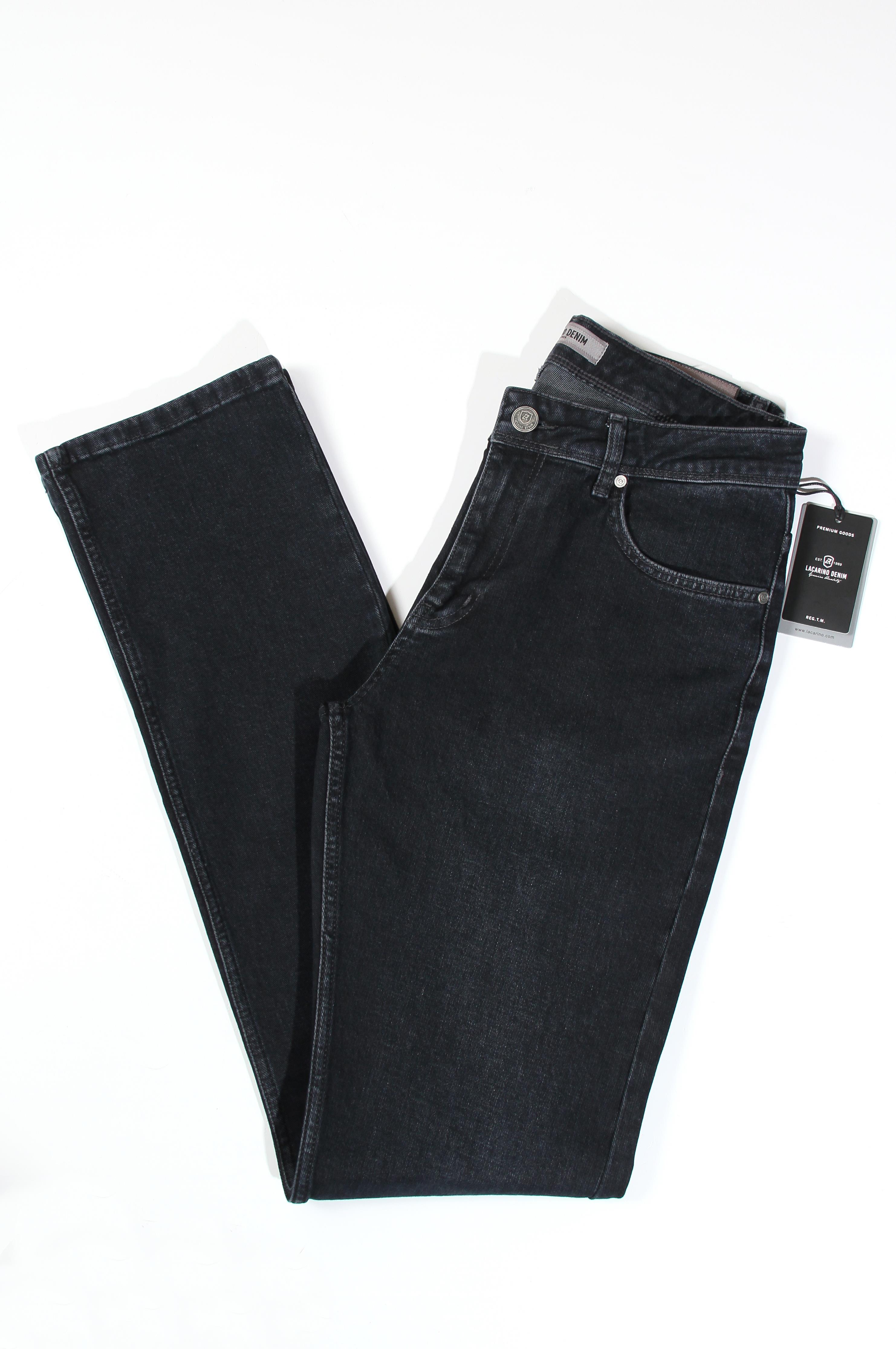 LACARINOErkek Yüksek Bel Yarım Boru Paça Ebony Black Jean Pantolon