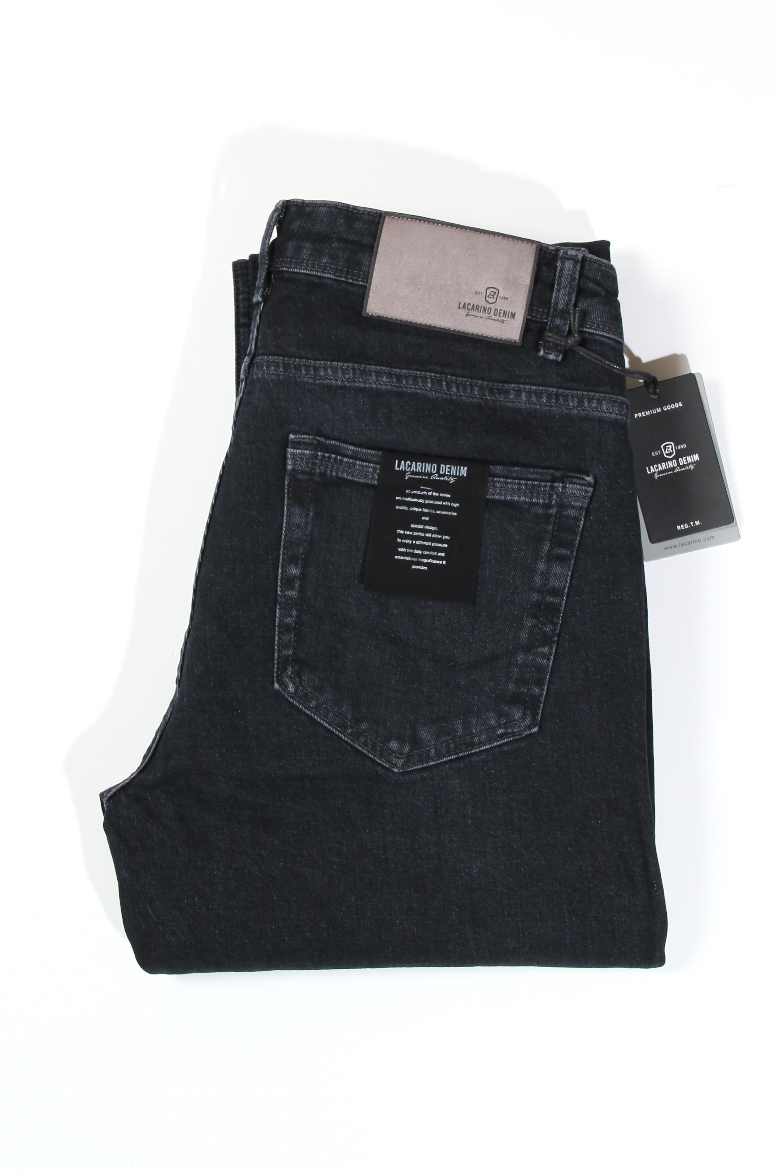 LACARINOErkek Yüksek Bel Yarım Boru Paça Ebony Black Jean Pantolon