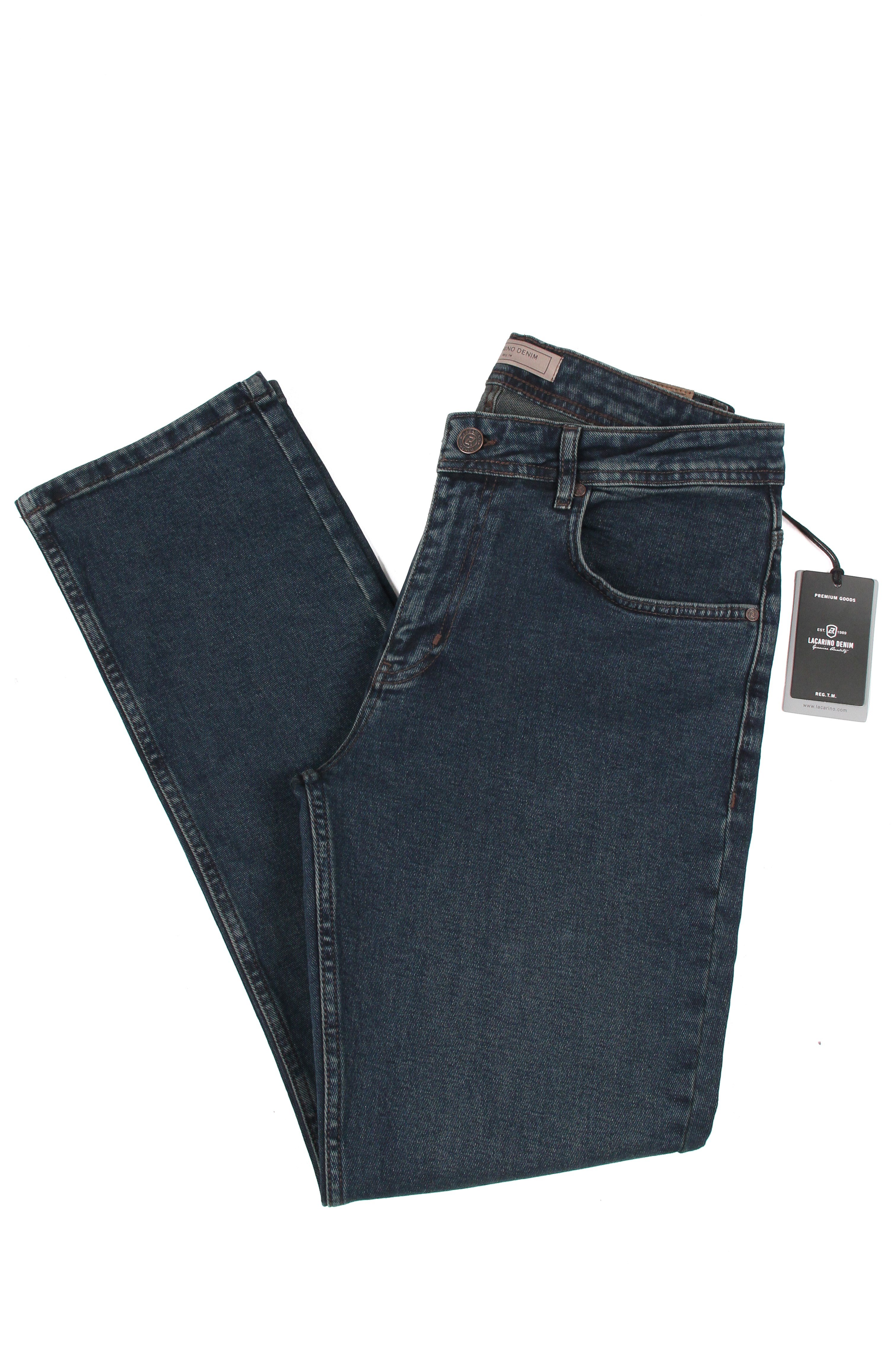 LACARINOYüksek Bel Bol Paça Rahat Kalıp Dark Blue Tint Erkek Jean Pantolon