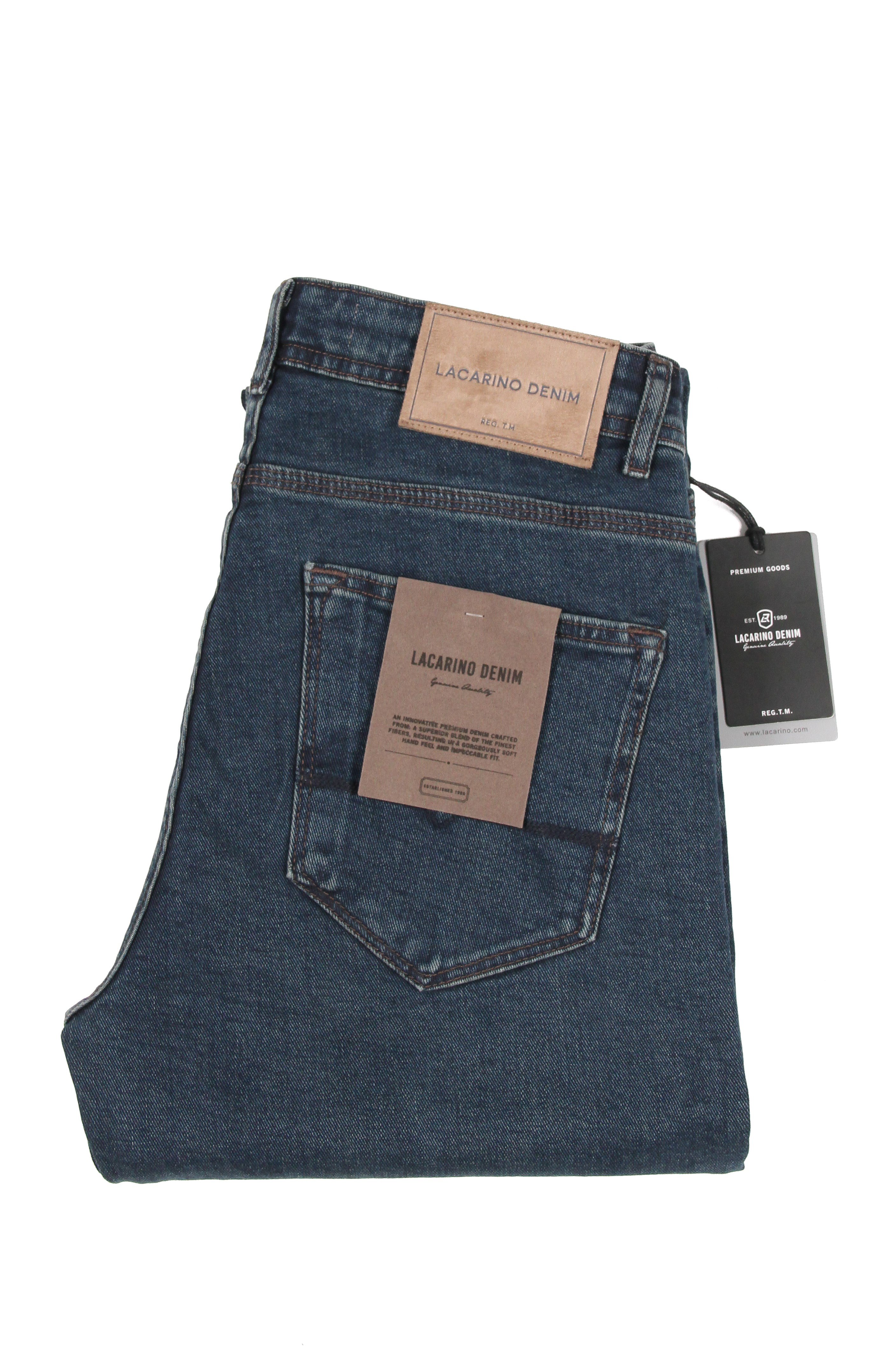 LACARINOYüksek Bel Bol Paça Rahat Kalıp Dark Blue Tint Erkek Jean Pantolon