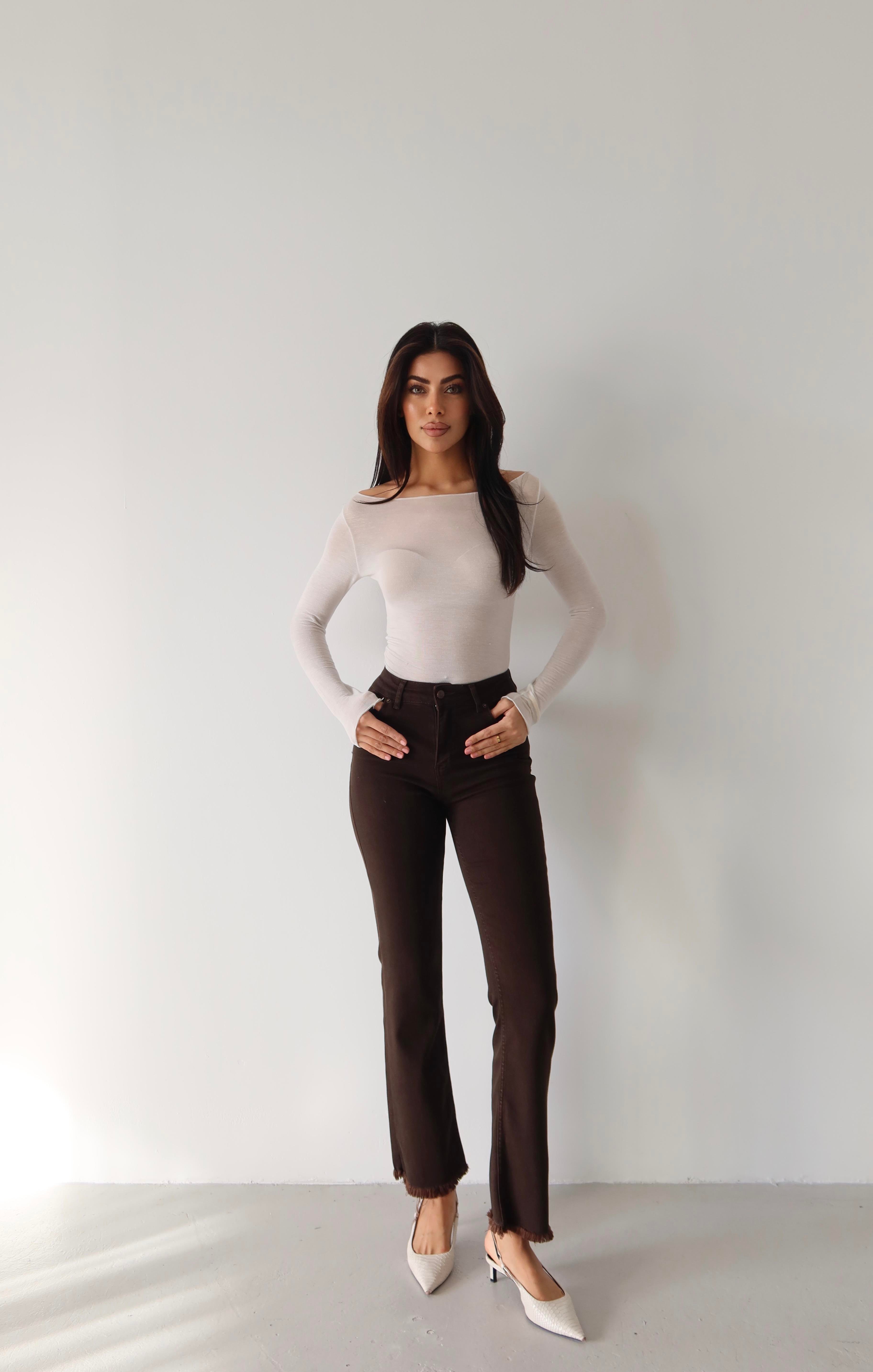 LACARINOMini Flare Dark Brown Jean Pantolon