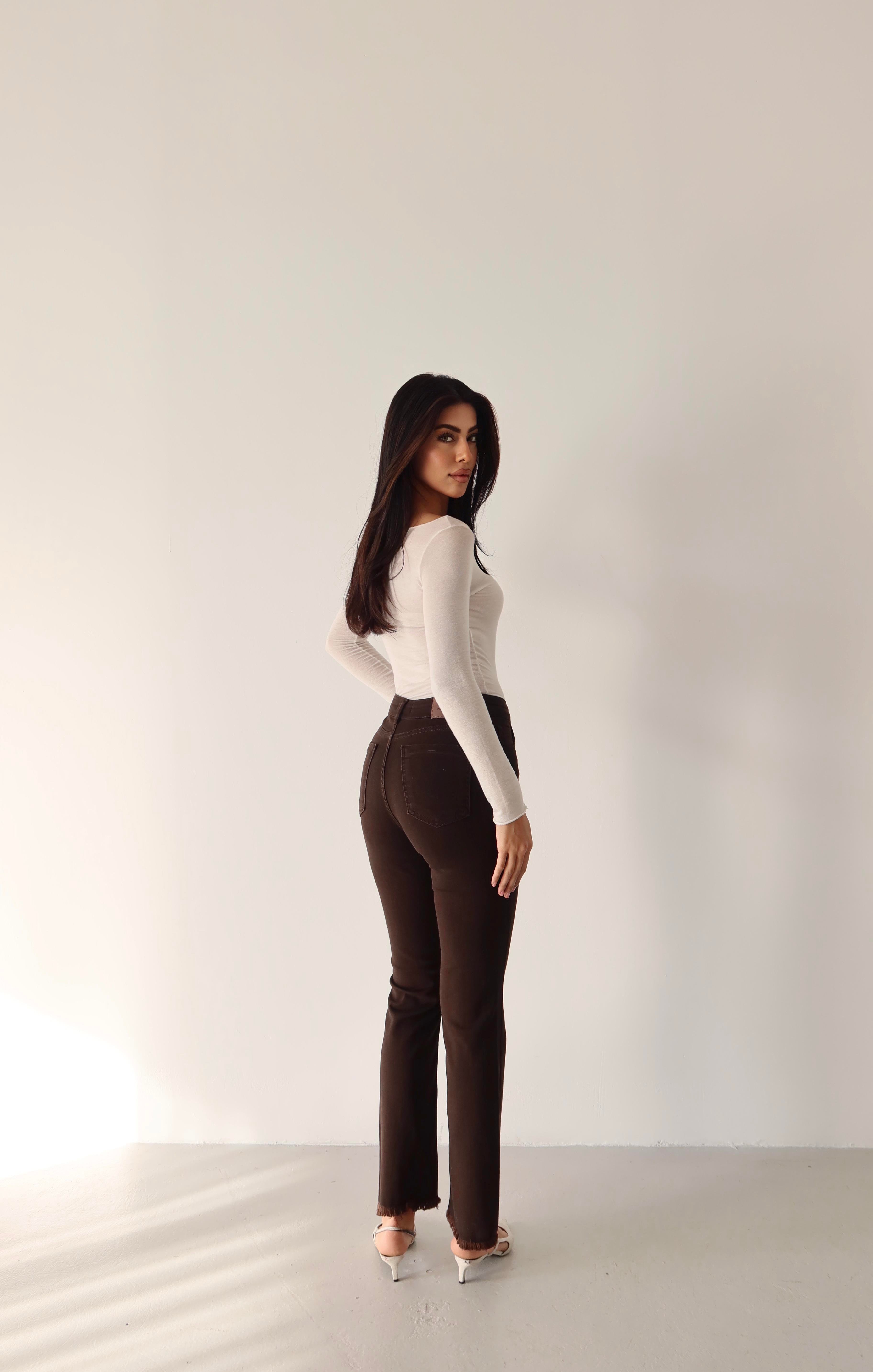 LACARINOMini Flare Dark Brown Jean Pantolon