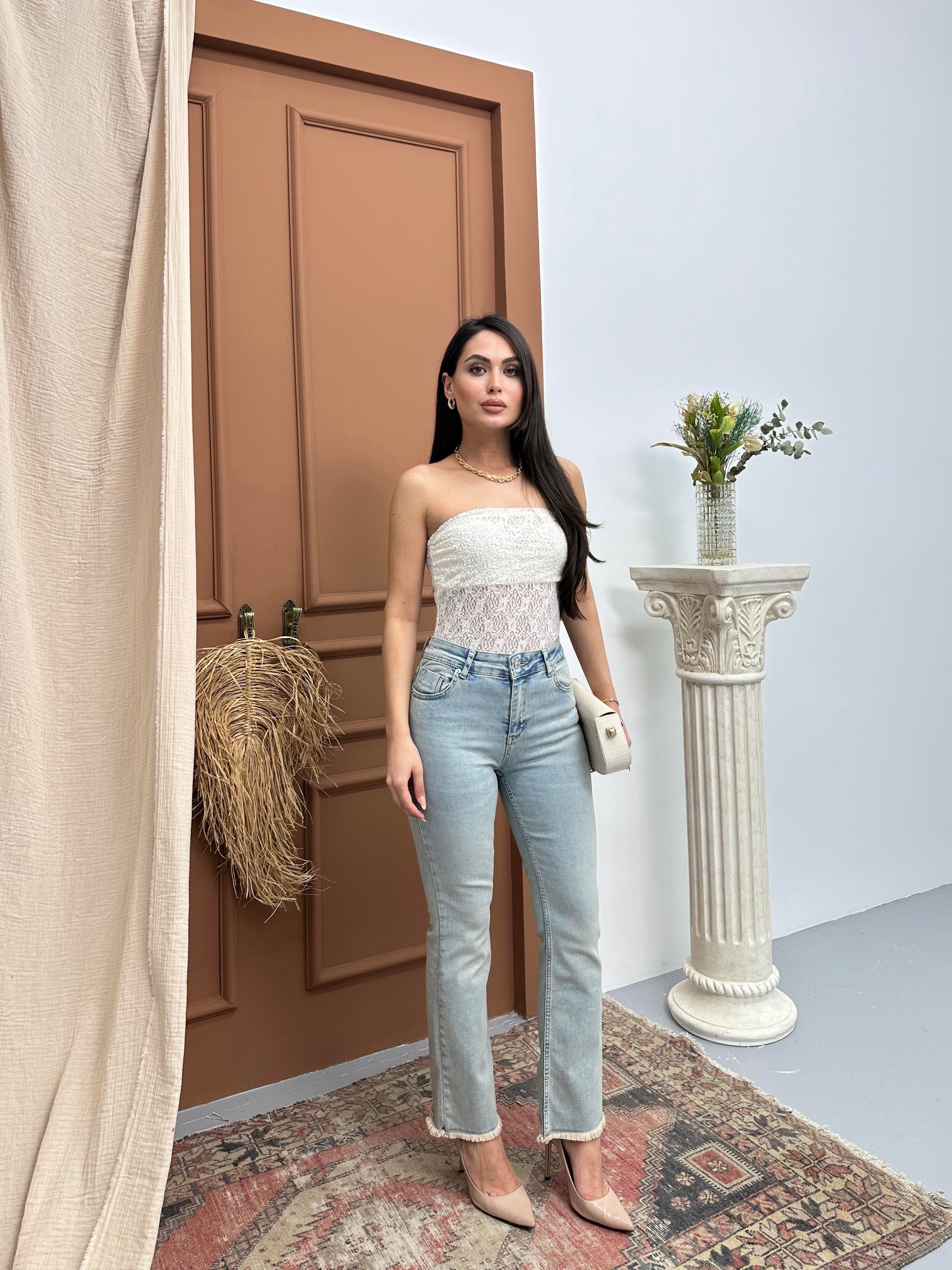 LACARINOYüksek Bel Paça Püskül Detaylı Light Blue Tint Jean Pantolon