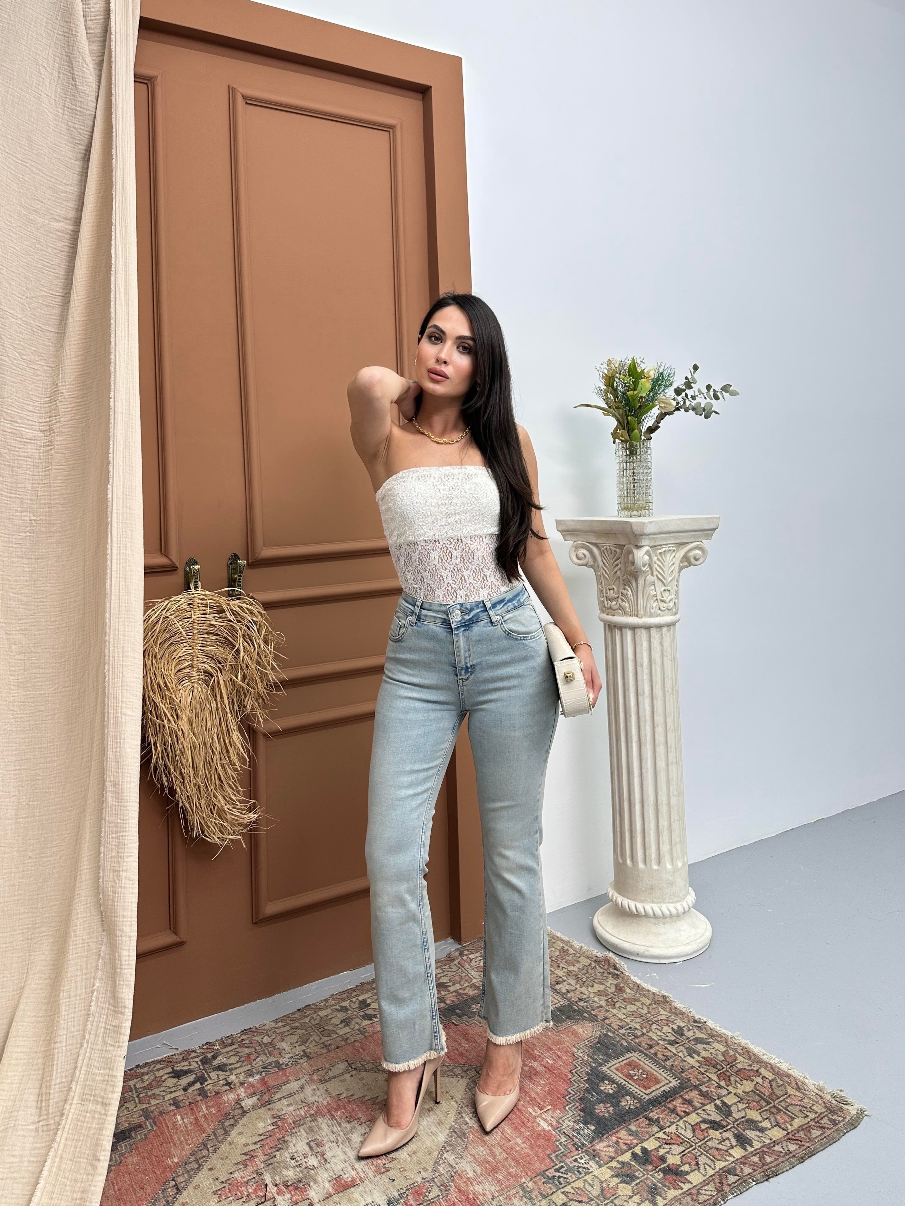 LACARINOYüksek Bel Paça Püskül Detaylı Light Blue Tint Jean Pantolon