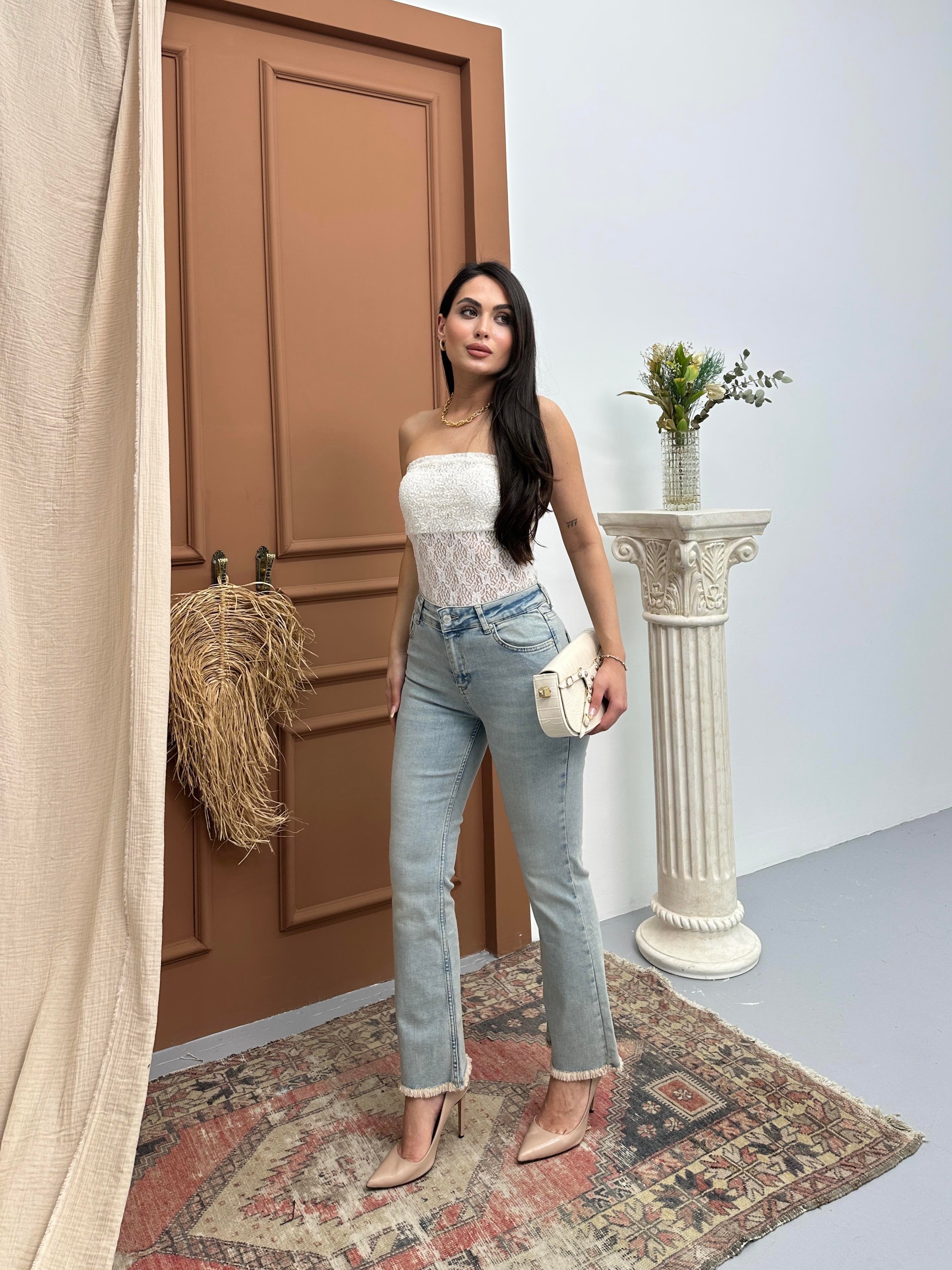 LACARINOYüksek Bel Paça Püskül Detaylı Light Blue Tint Jean Pantolon
