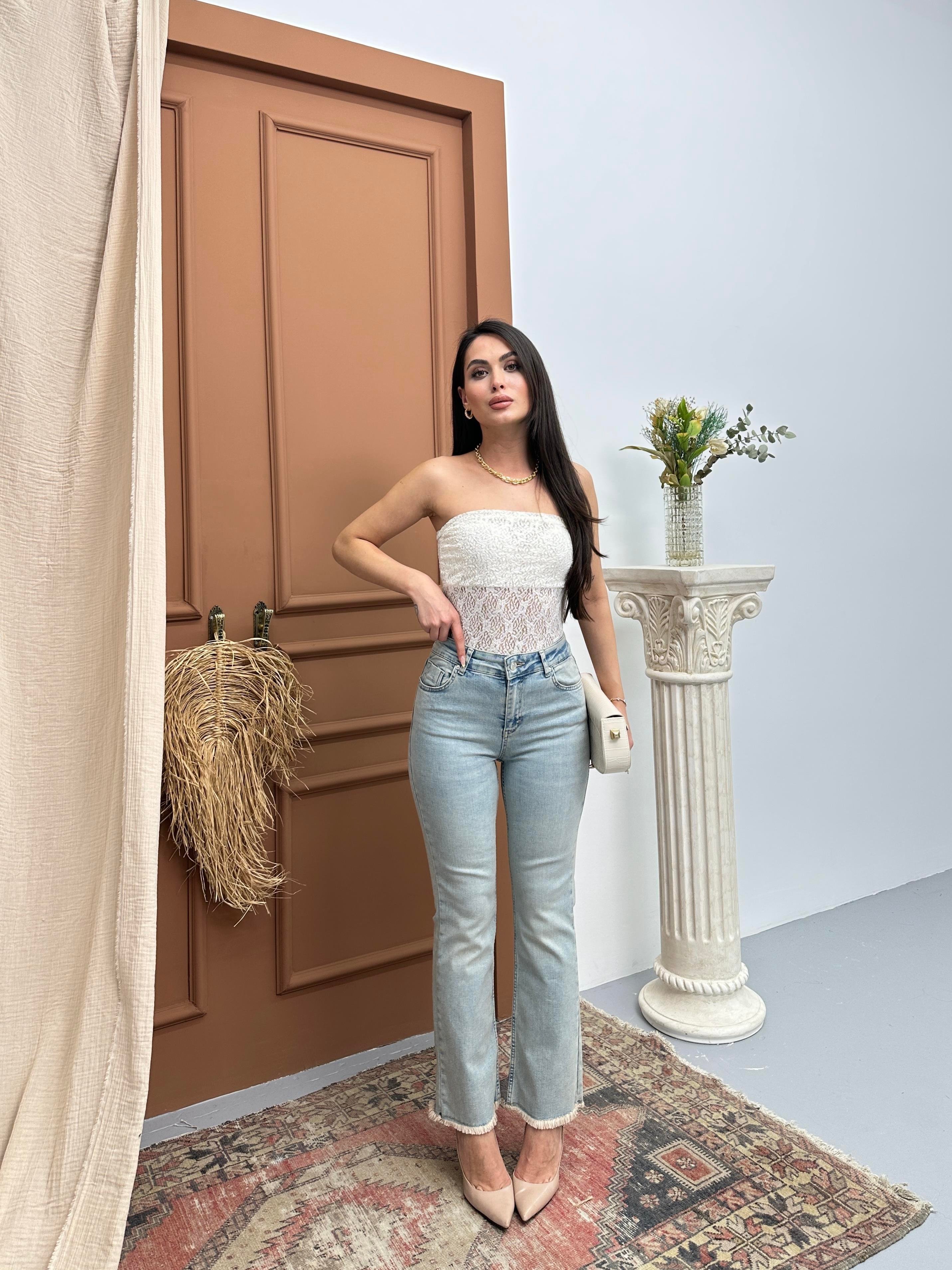 LACARINOYüksek Bel Paça Püskül Detaylı Light Blue Tint Jean Pantolon