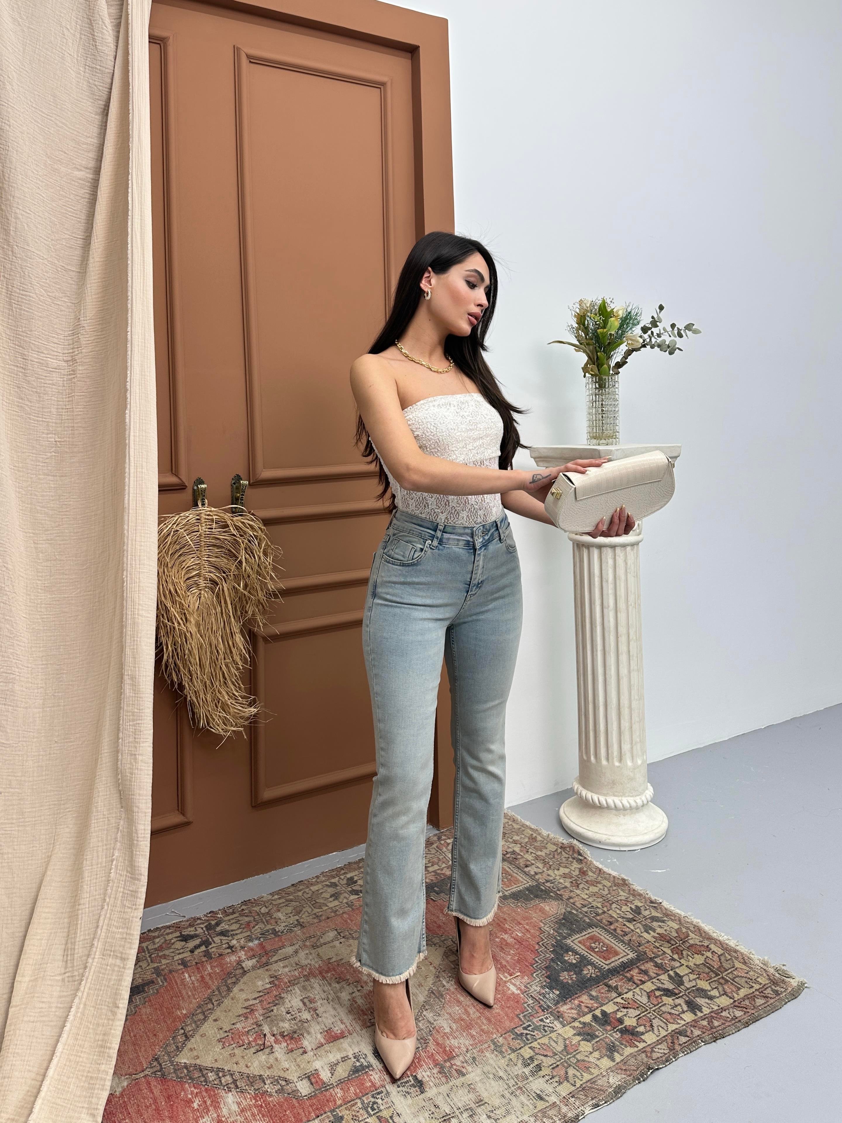 LACARINOYüksek Bel Paça Püskül Detaylı Light Blue Tint Jean Pantolon