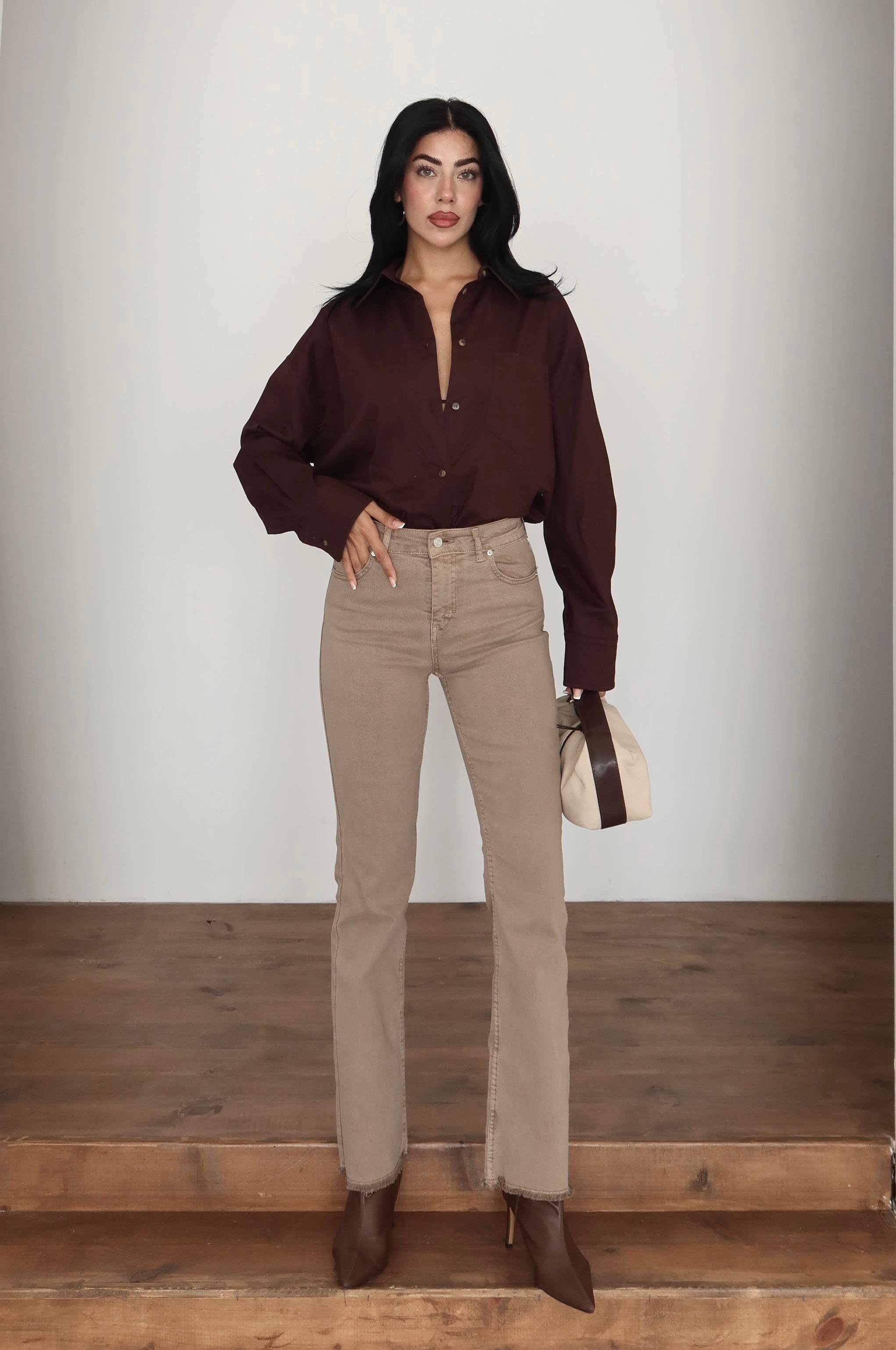 LACARINOYüksek Bel Paça Pis Dikiş Detaylı Vizon Jean Pantolon