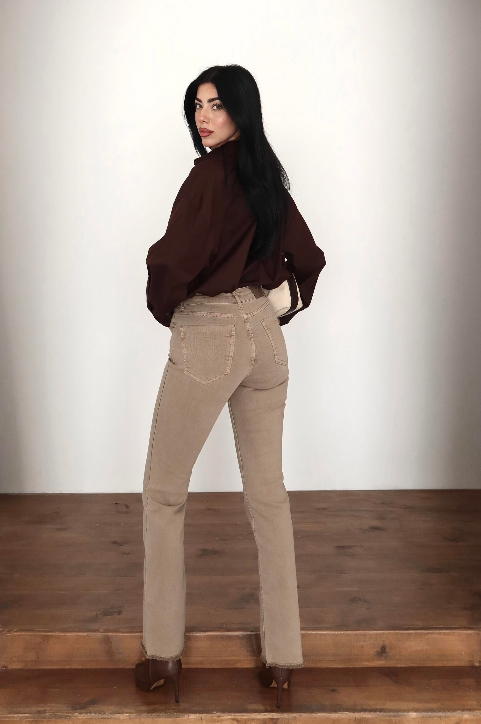 LACARINOYüksek Bel Paça Pis Dikiş Detaylı Vizon Jean Pantolon