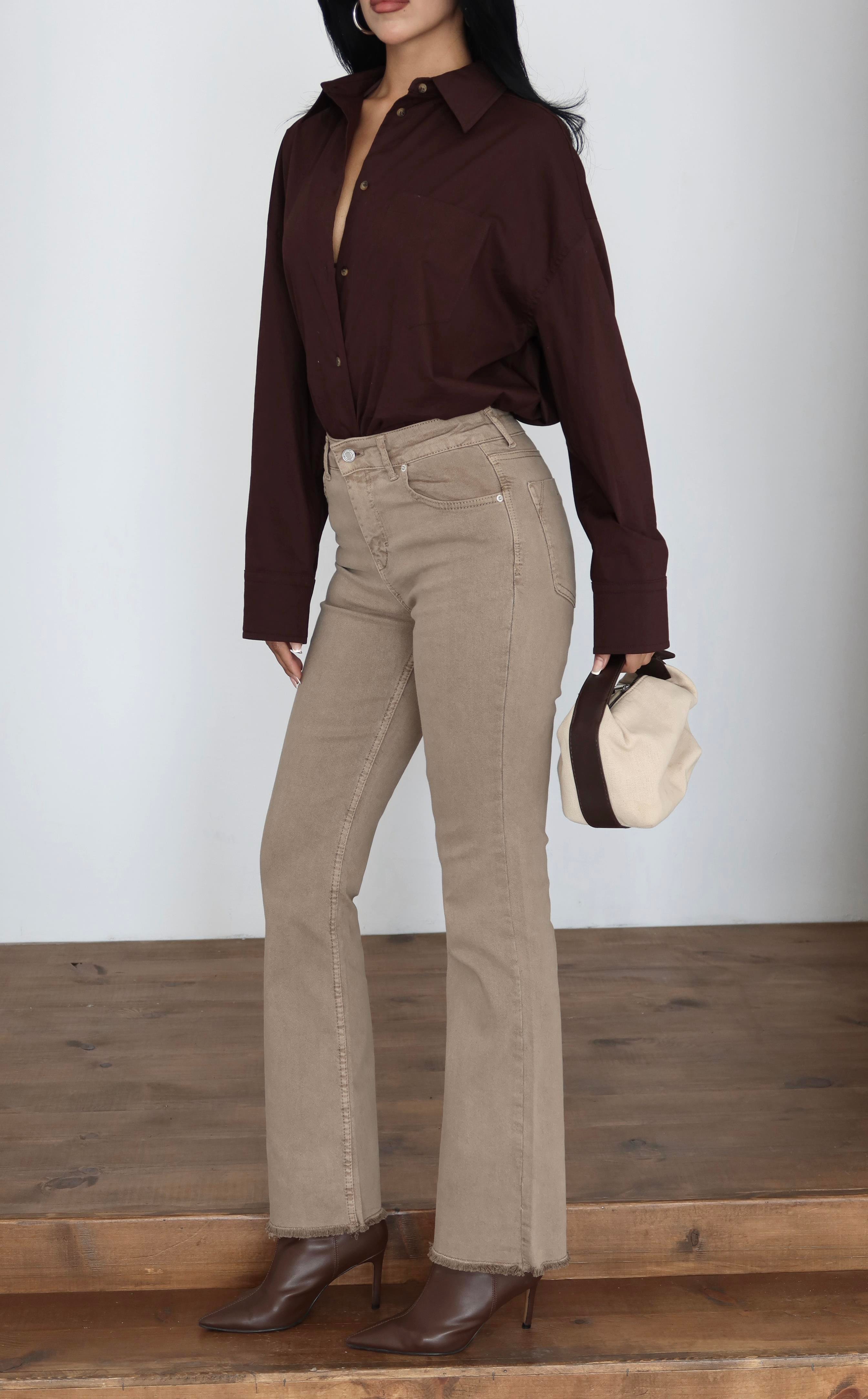 LACARINOYüksek Bel Paça Pis Dikiş Detaylı Vizon Jean Pantolon