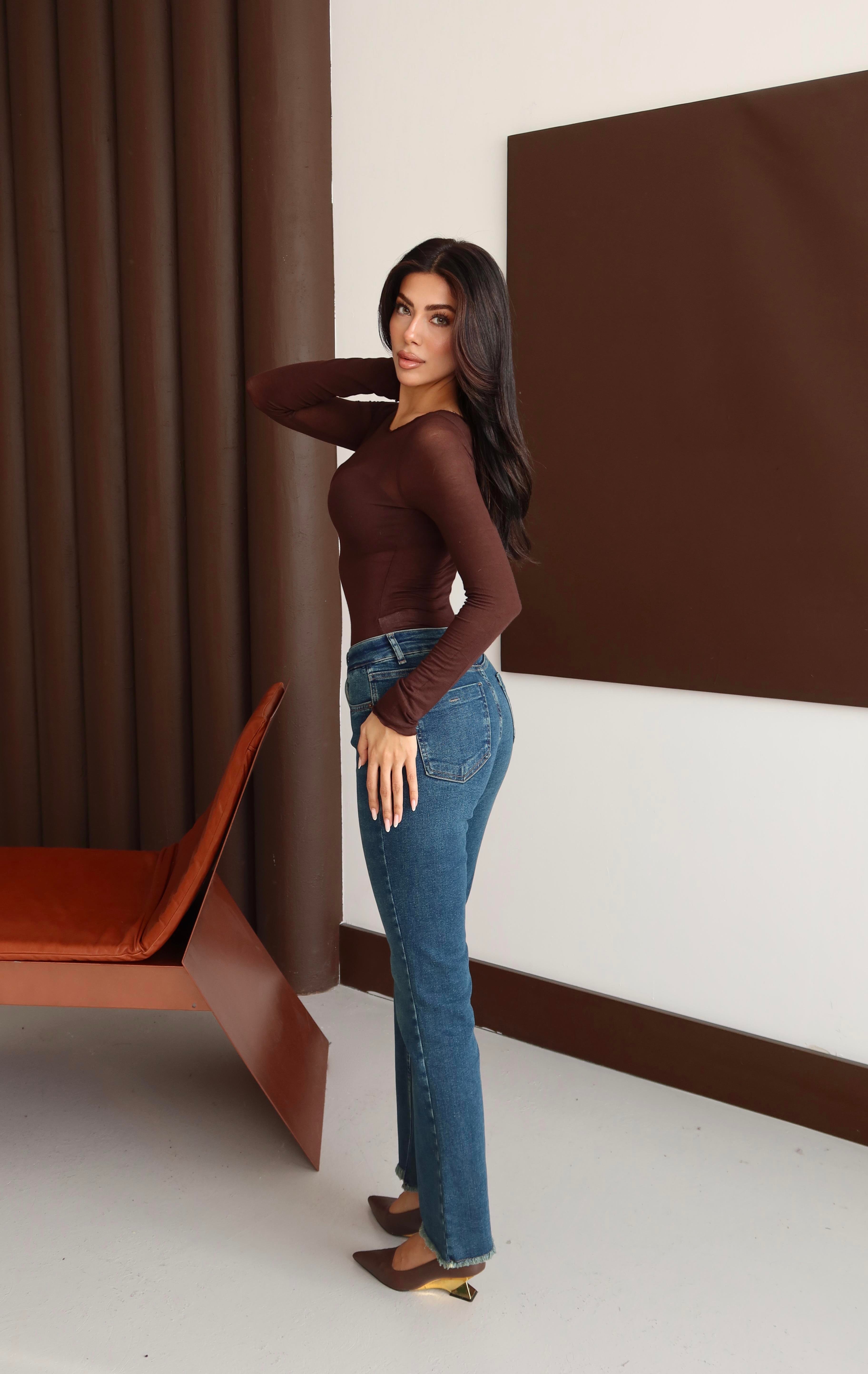 LACARINOYüksek Bel Paça Püskül Detaylı Ara Beden Yeşil Tint Jean Pantolon