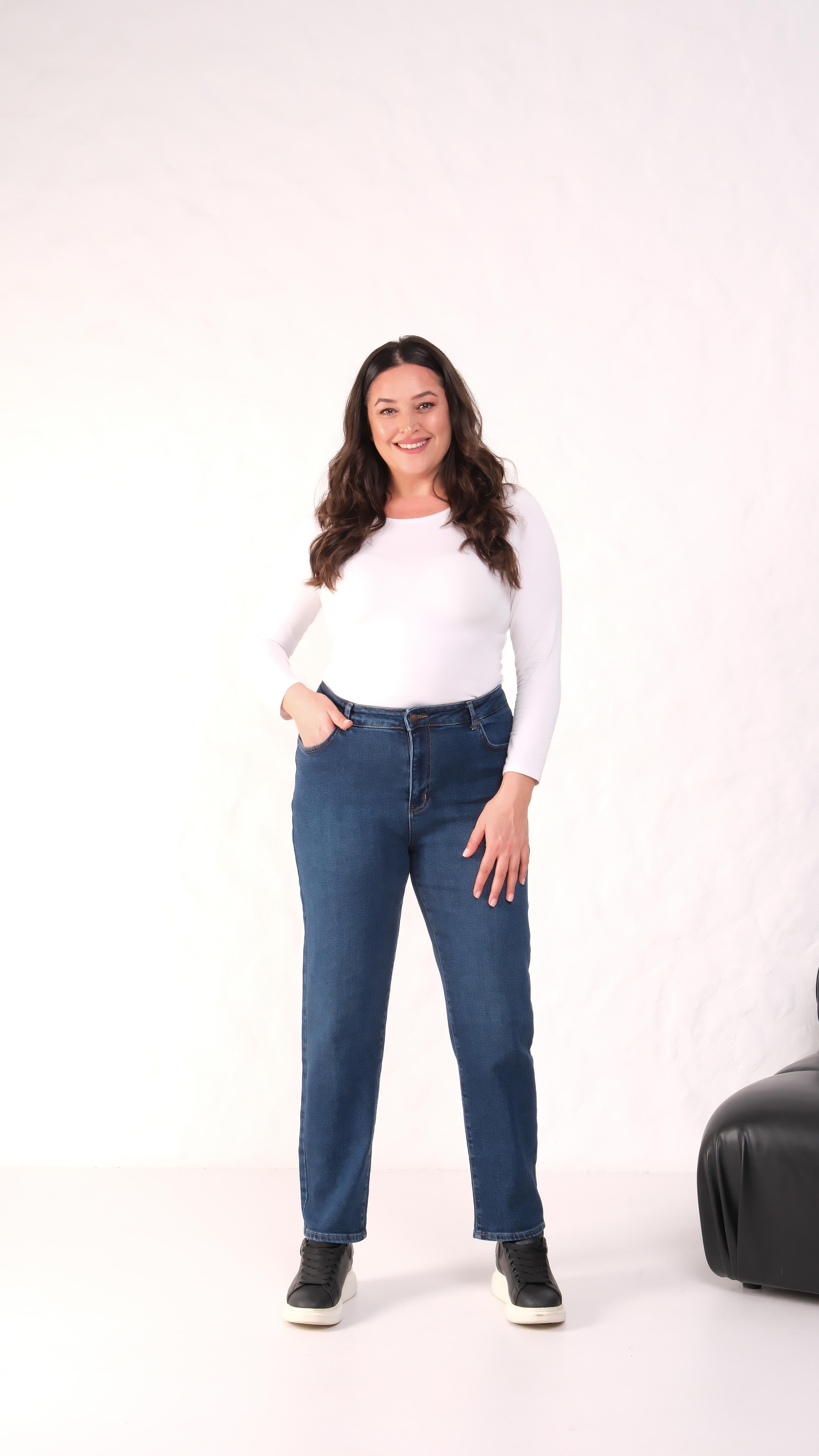 LACARINOYüksek Bel Dar Paça Battal Kesim Dark Blue Jean Pantolon