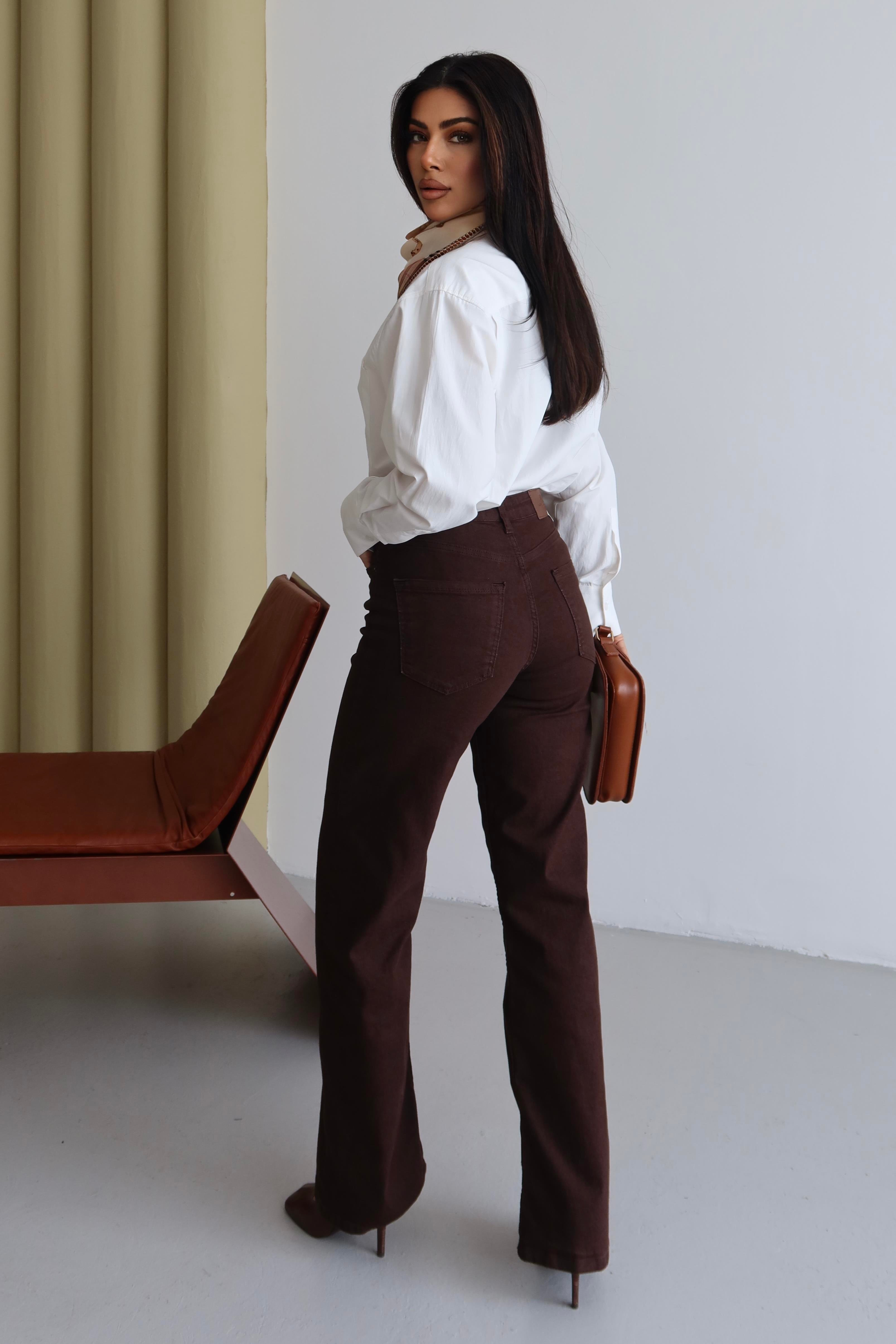 LACARINOYüksek Bel Hafif Bol Kesim Acı Kahve Jean Pantolon