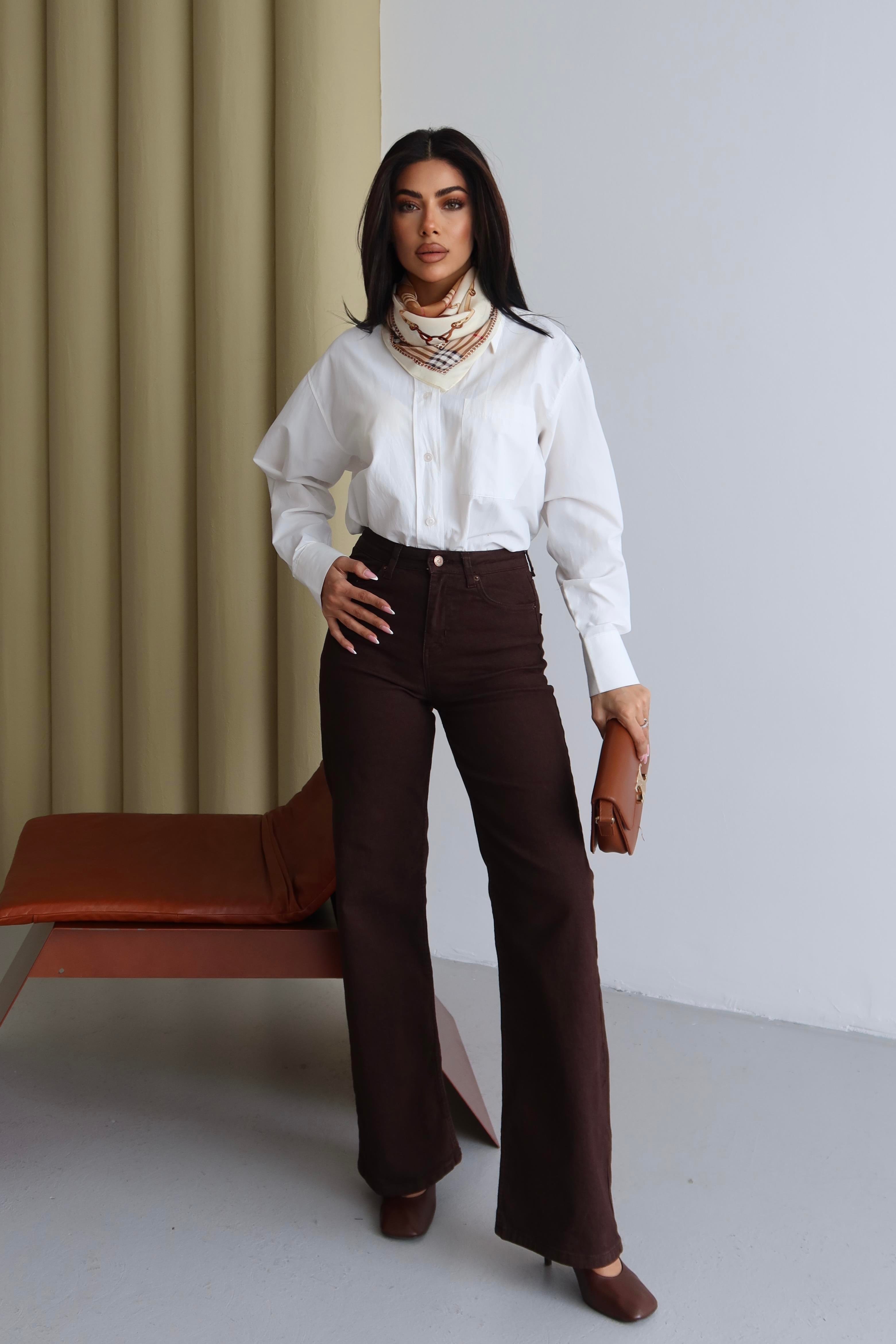 LACARINOYüksek Bel Hafif Bol Kesim Acı Kahve Jean Pantolon