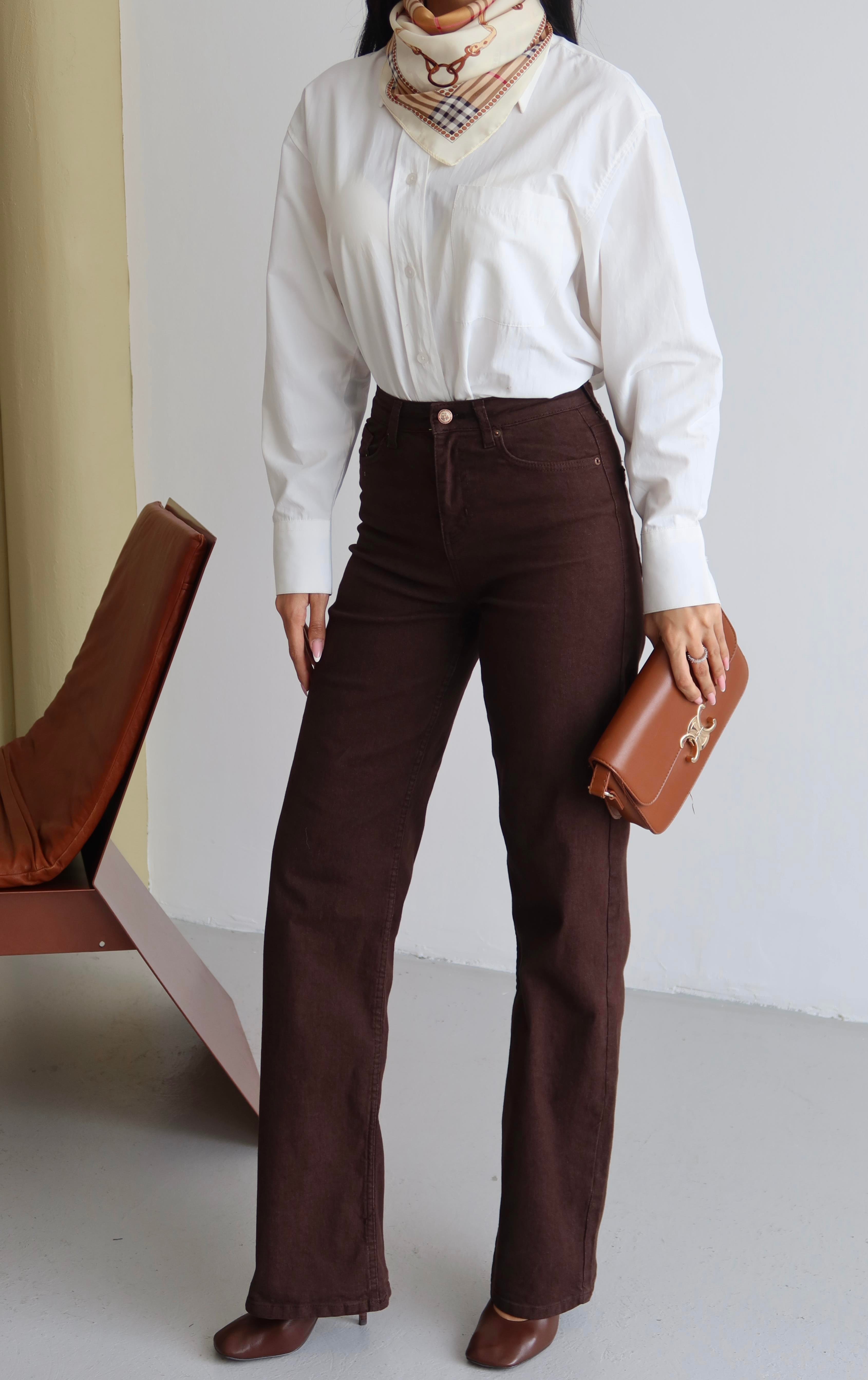 LACARINOYüksek Bel Hafif Bol Kesim Acı Kahve Jean Pantolon