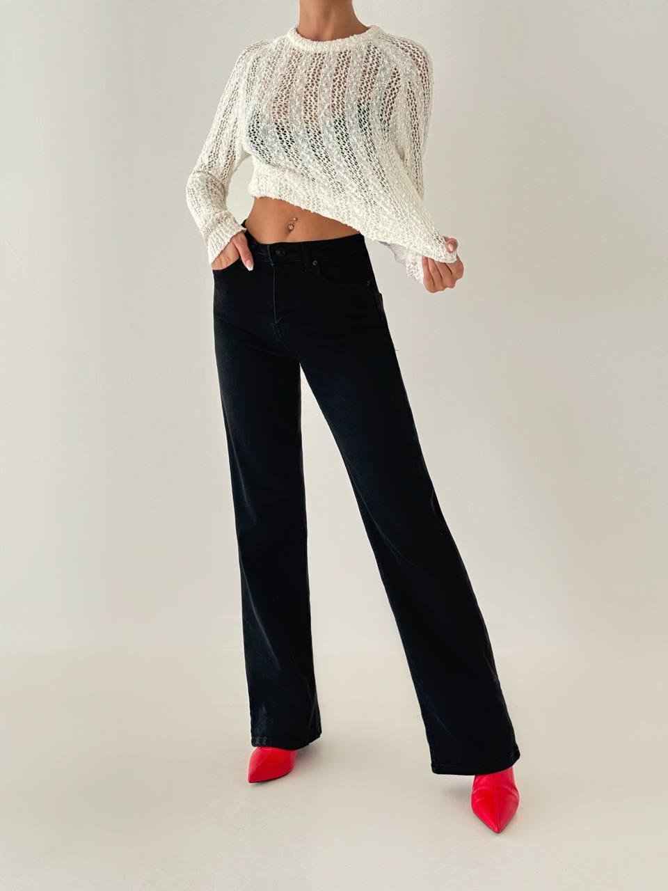 LACARINOYüksek Bel Düz Kesim Black Jean Pantolon