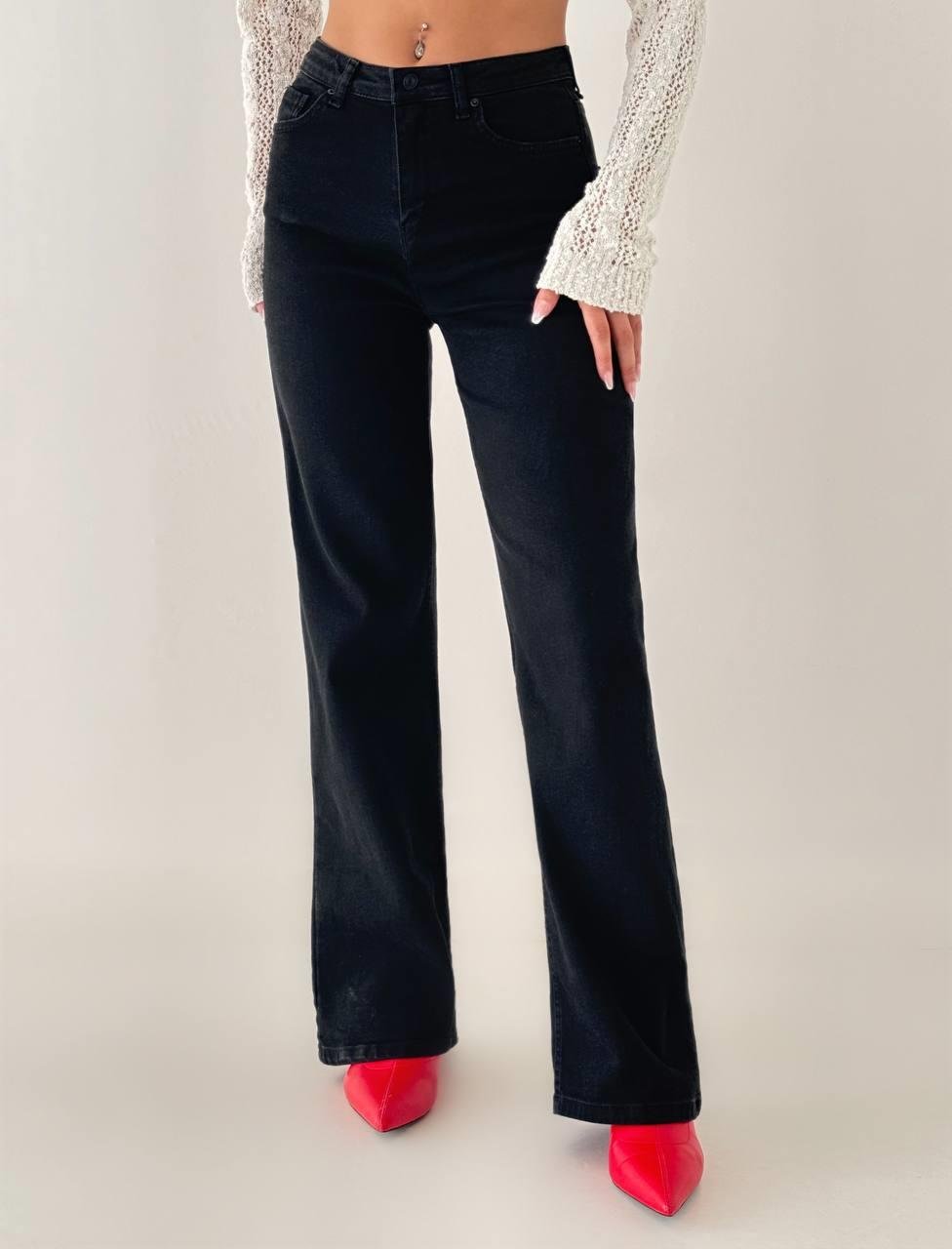 LACARINOYüksek Bel Düz Kesim Black Jean Pantolon