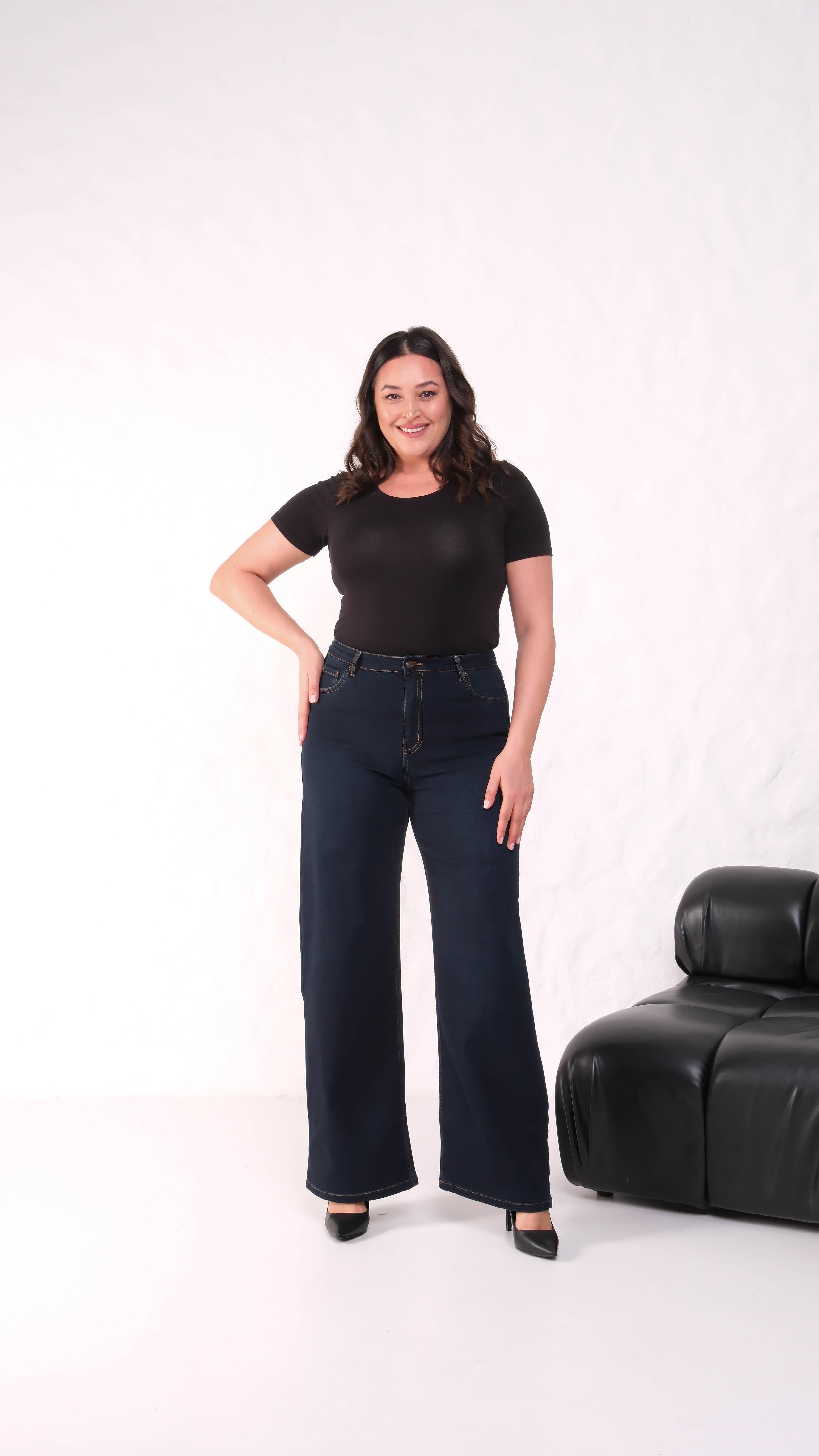 LACARINOYüksek Bel Yarım İspanyol Paça Blue Black Bej İp Jean Pantolon