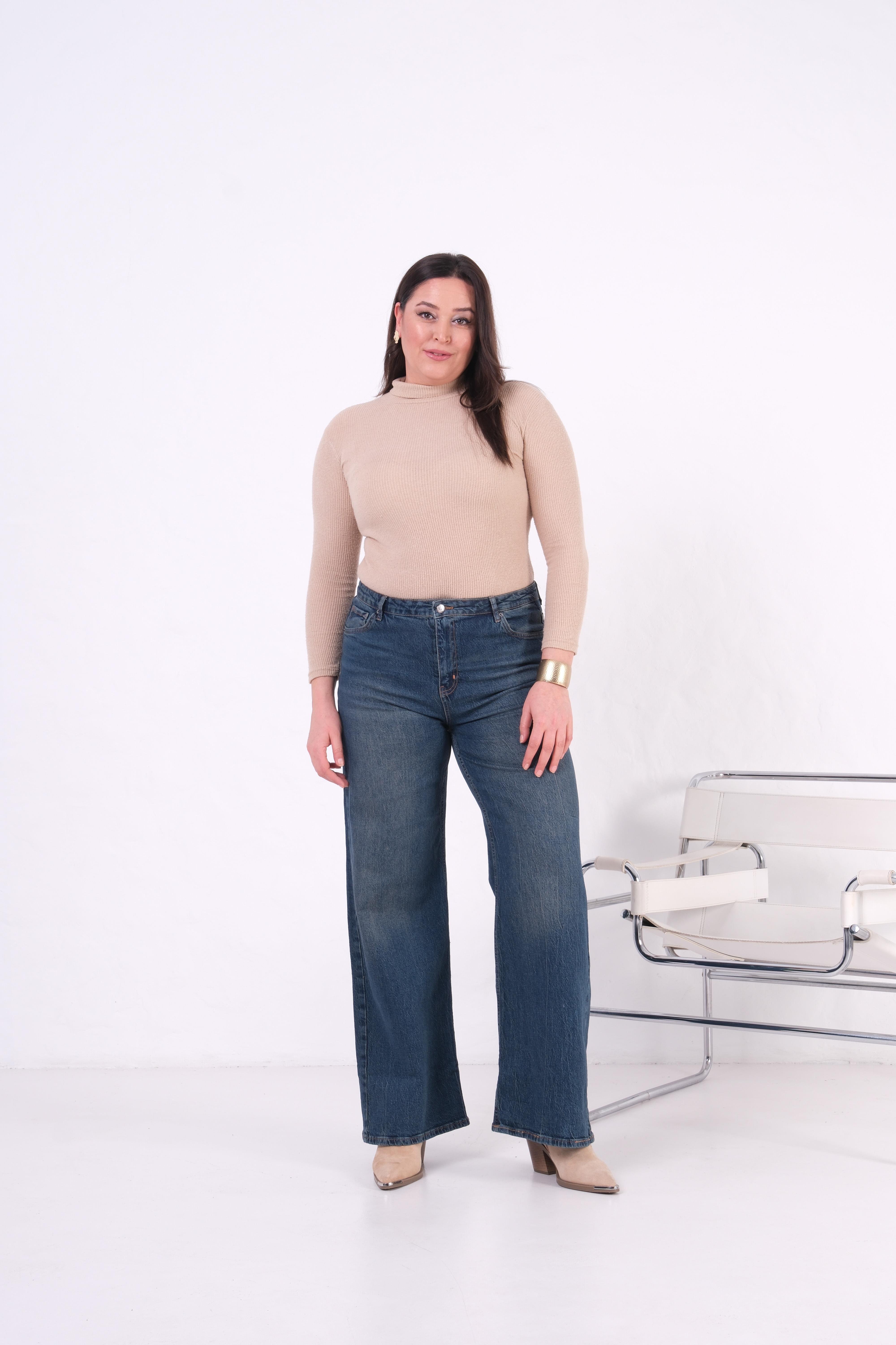 LACARINOYüksek Bel Battal Kesim İspanyol Paça Kahve Tint Jean Pantolon