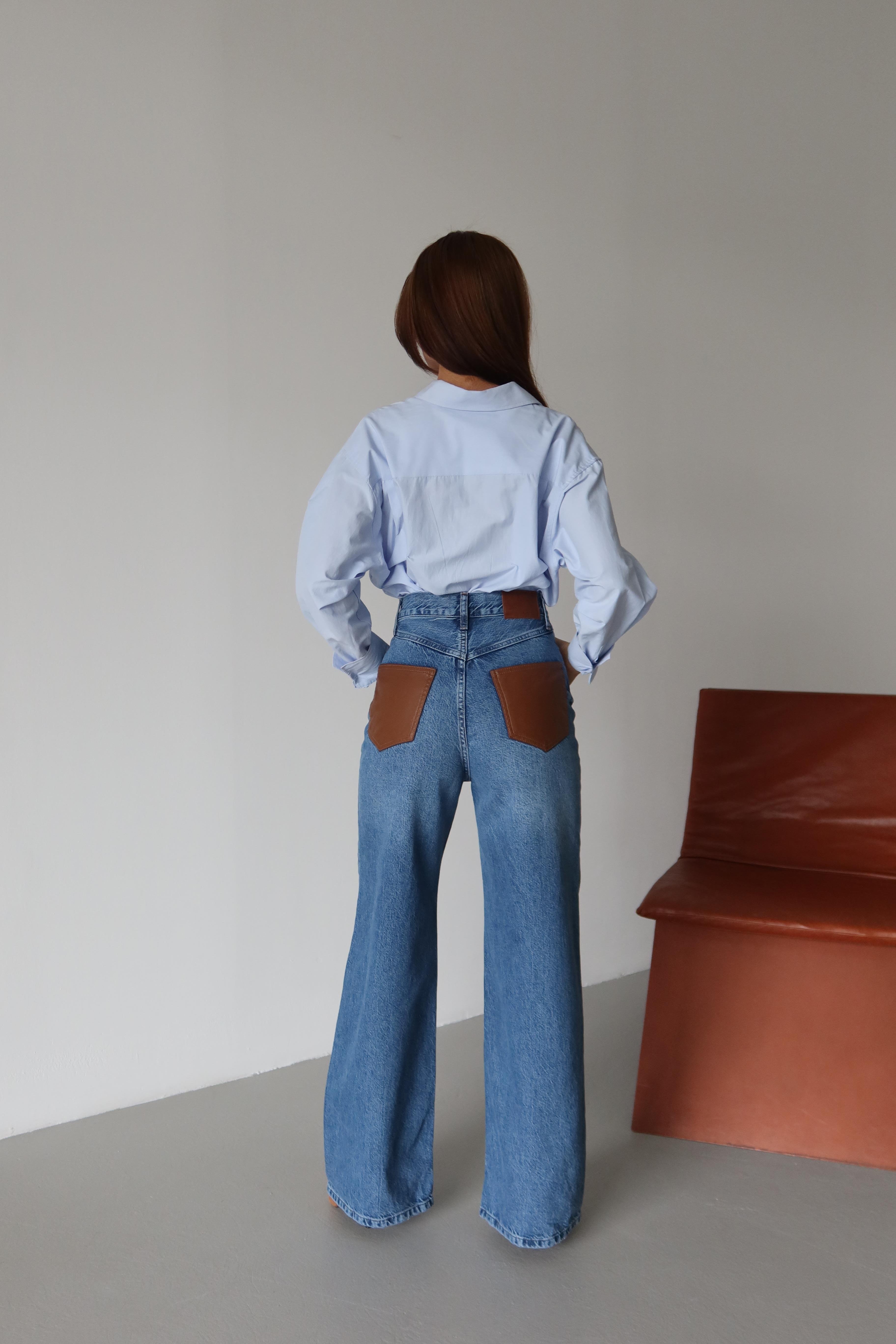 LACARINOYüksek Bel Arka Cep Deri Garnili Blue Jean Pantolon 
