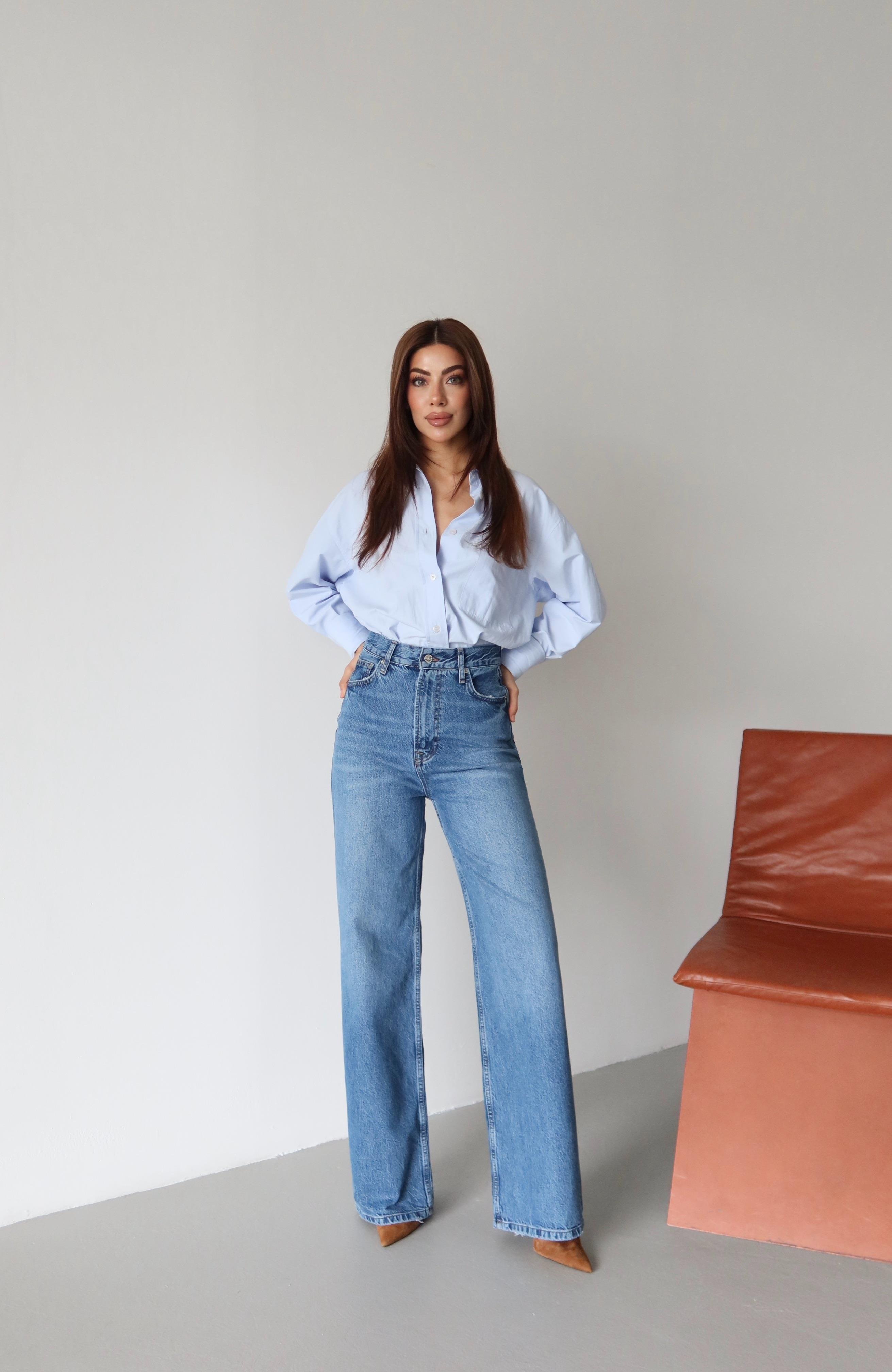 LACARINOYüksek Bel Arka Cep Deri Garnili Blue Jean Pantolon 