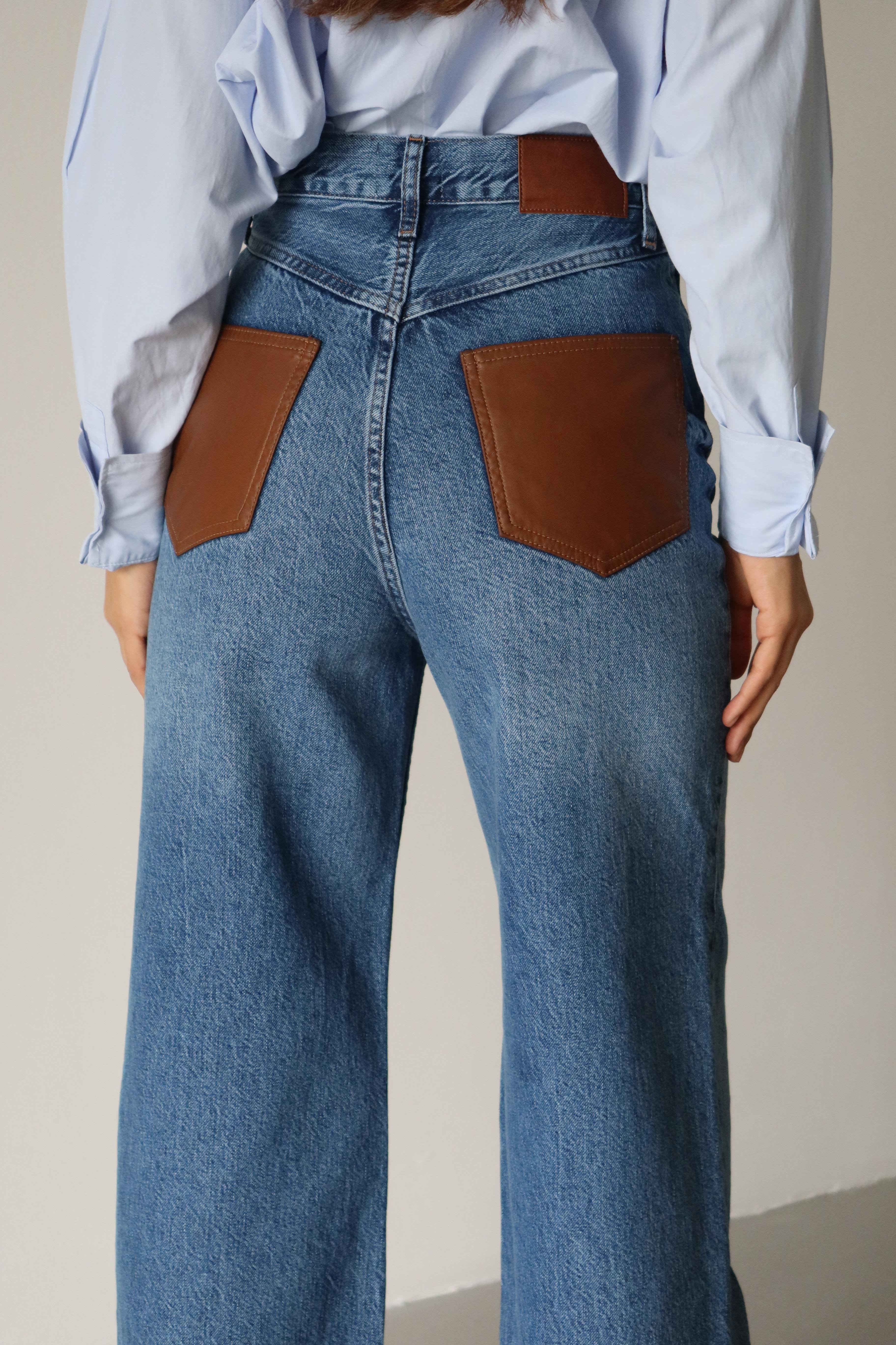 LACARINOYüksek Bel Arka Cep Deri Garnili Blue Jean Pantolon 