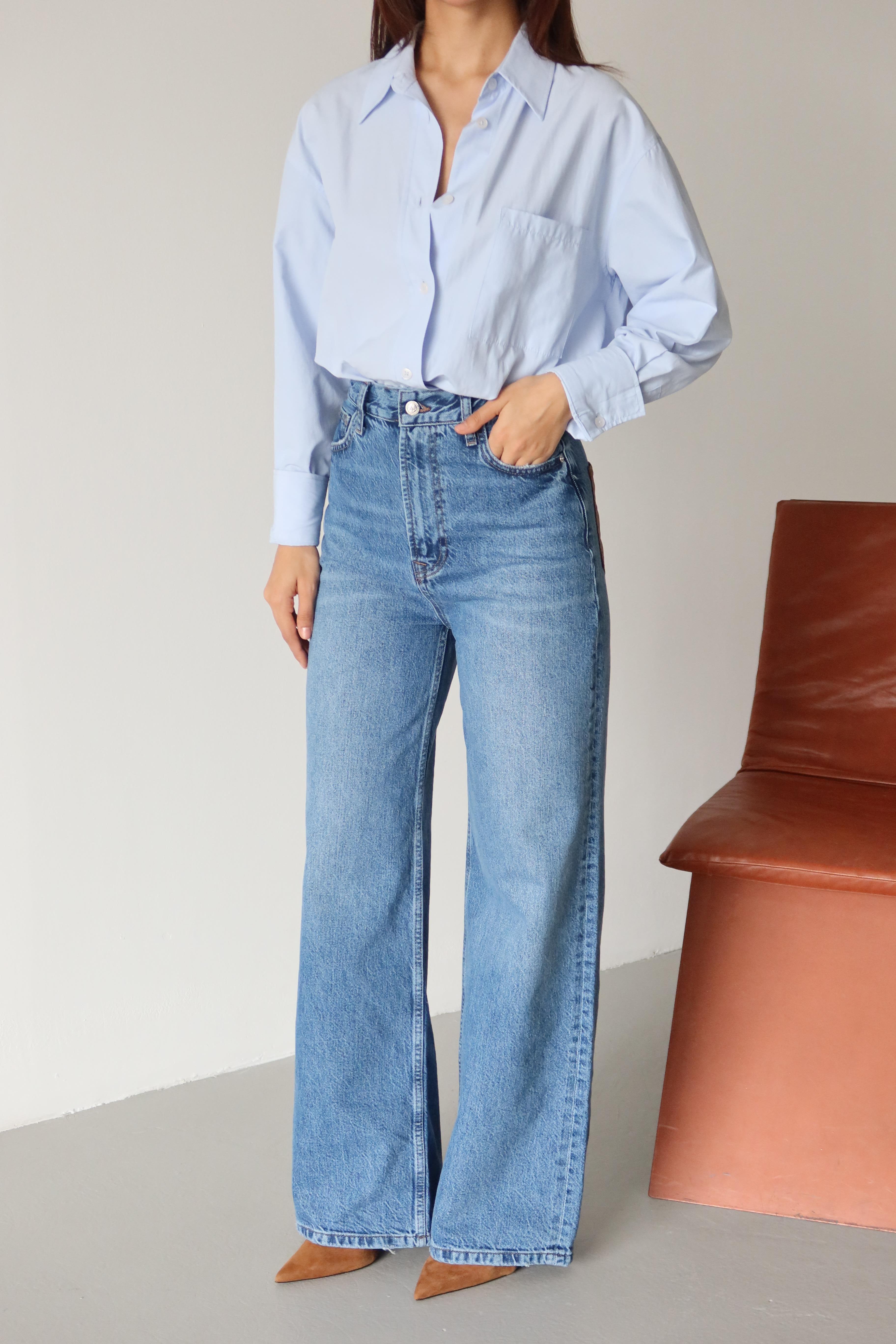 LACARINOYüksek Bel Arka Cep Deri Garnili Blue Jean Pantolon 