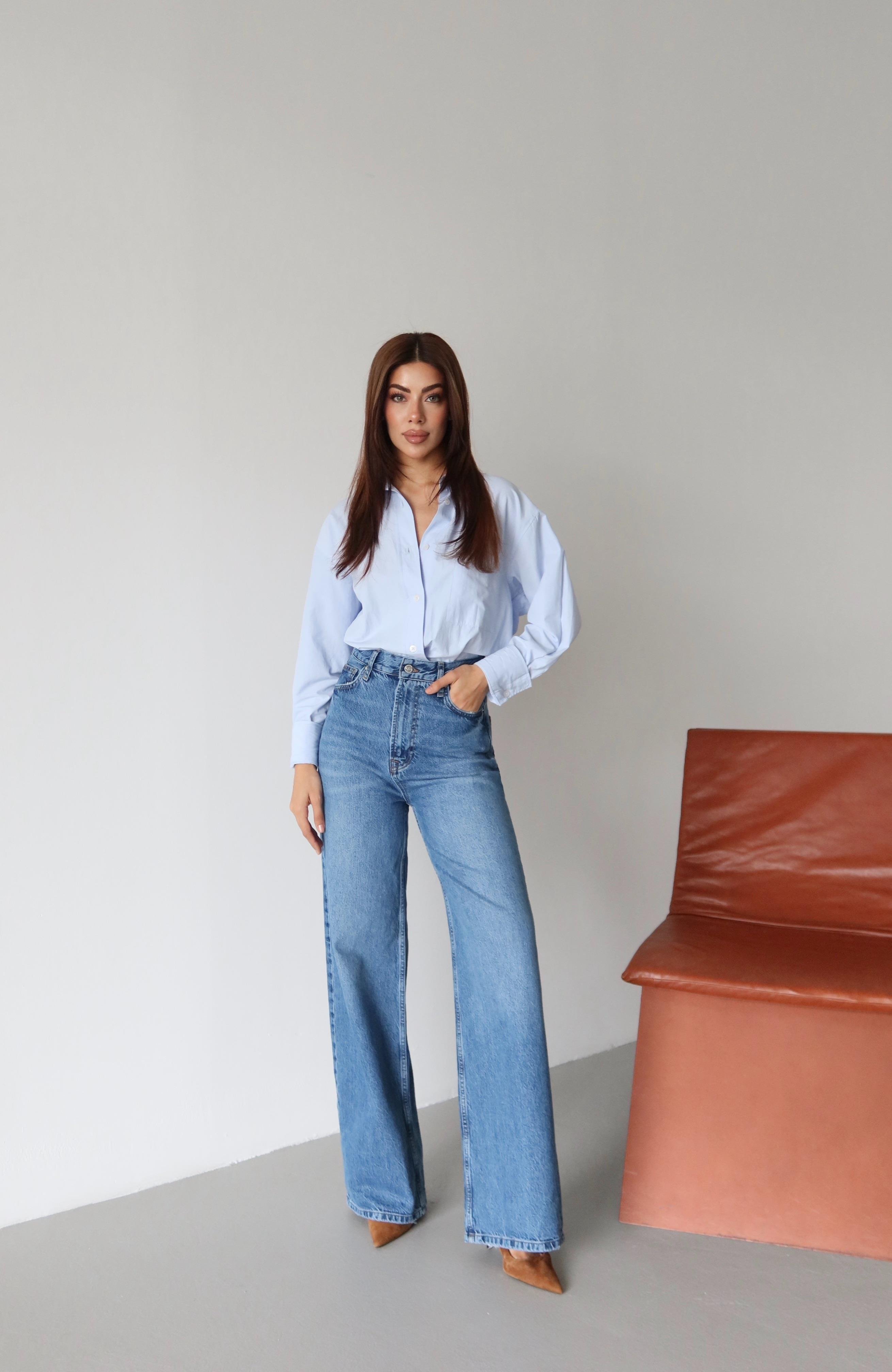 LACARINOYüksek Bel Arka Cep Deri Garnili Blue Jean Pantolon 