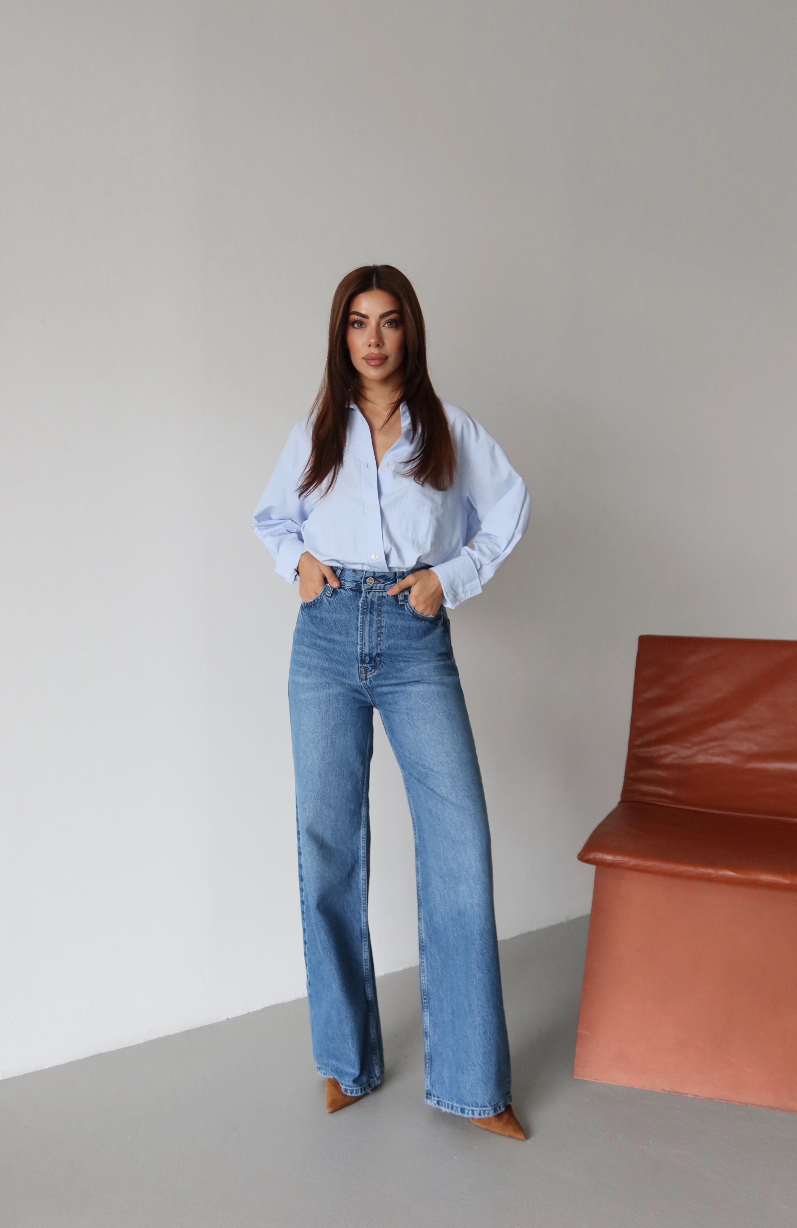 LACARINOYüksek Bel Arka Cep Deri Garnili Blue Jean Pantolon 